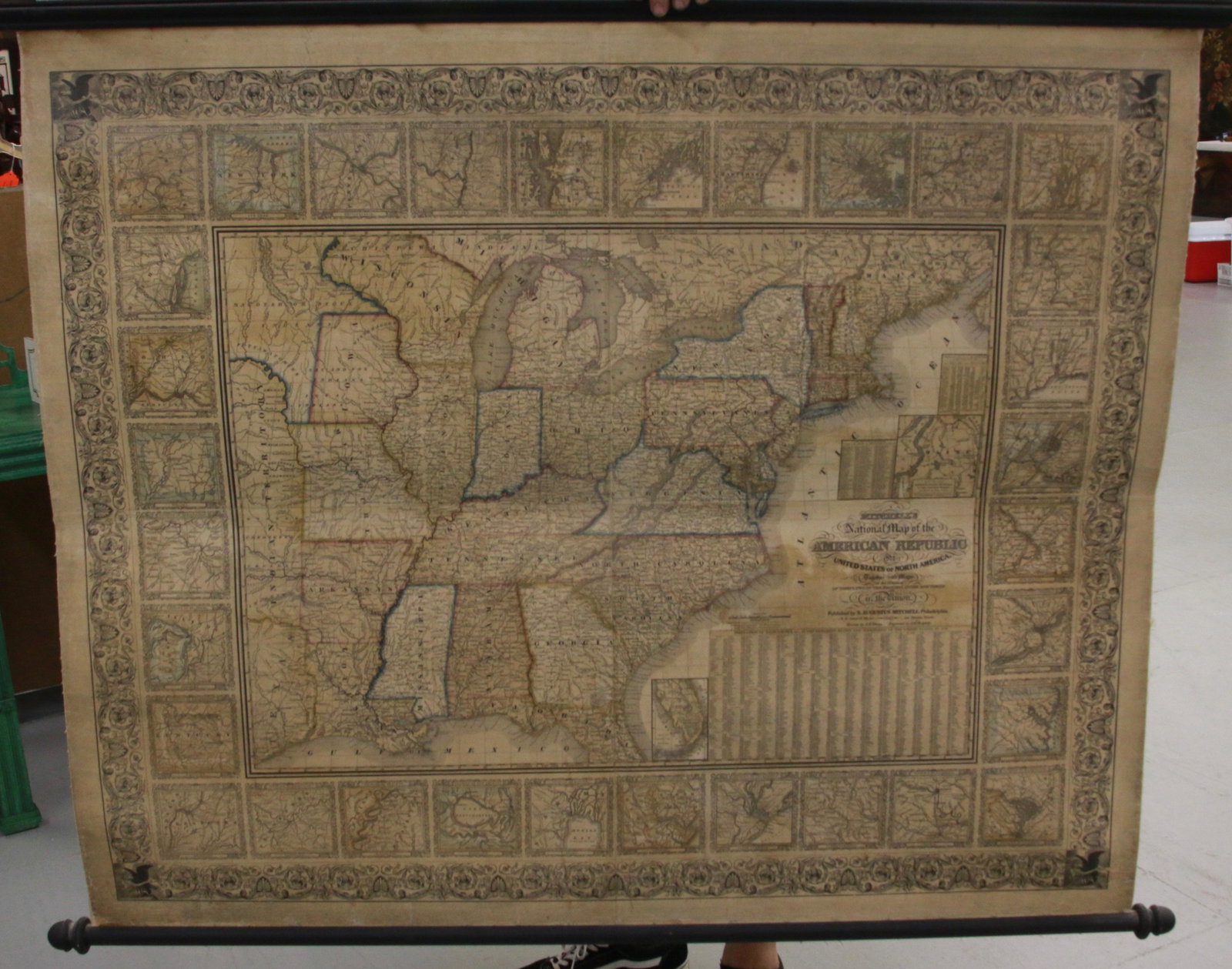 19TH. C. MITCHELL'S NATIONAL MAP OF THE AMERICAN: PUBLISHED BY MITCHELL, PHILADELPHIA, 1845 50" X 38"