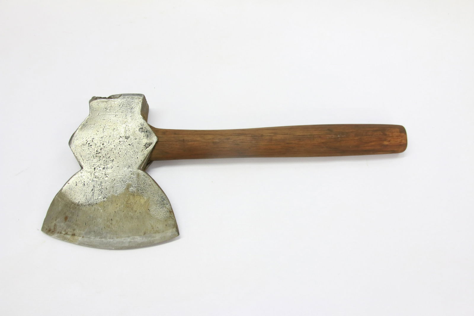 BROAD AXE WITH WOODEN HANDLE: MARKED "6" AND WILLIAM BEATTY, CHESTER, PA BLADE 6"X 7"