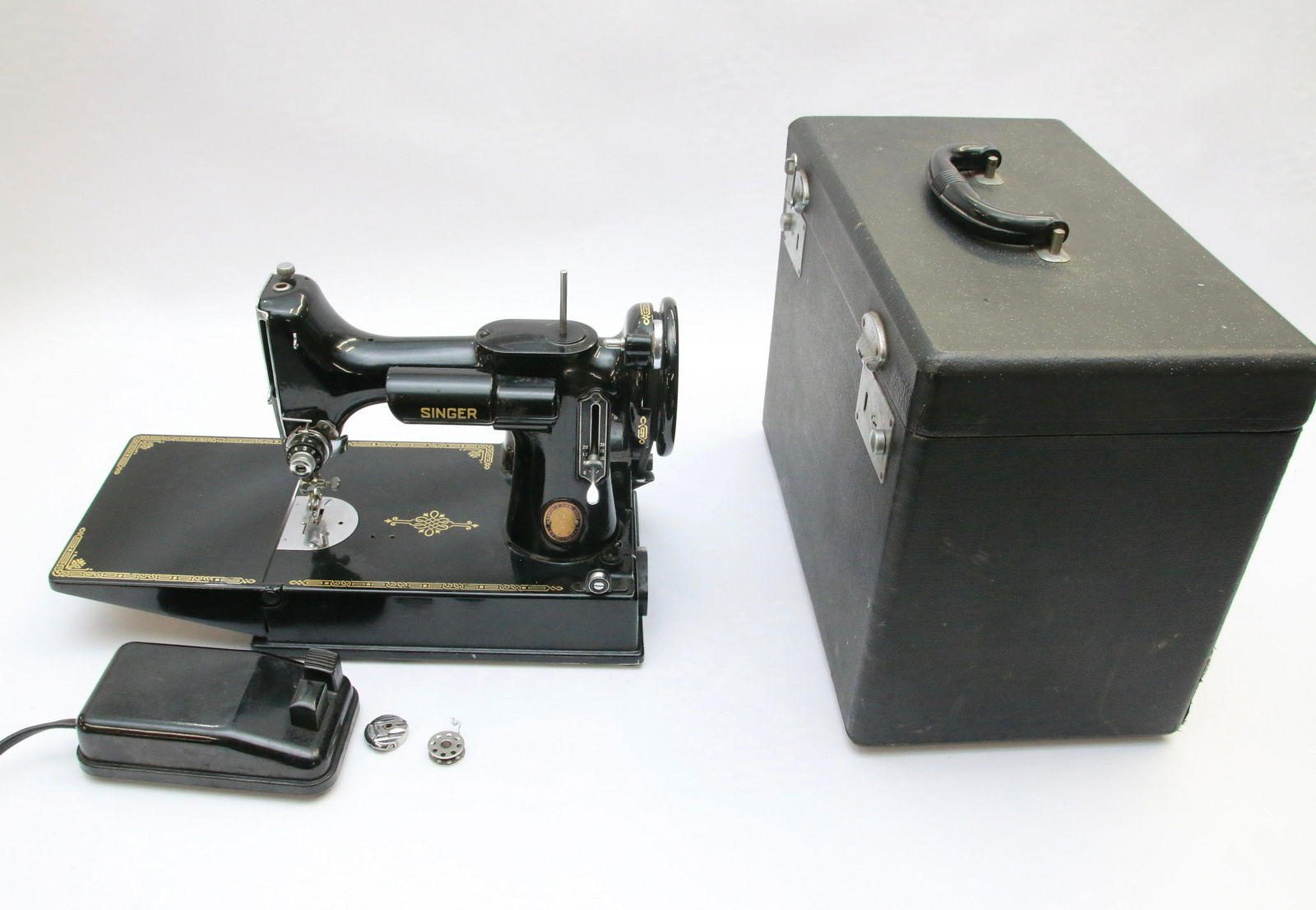 SINGER FEATHERWEIGHT SEWING MACHINE: MRKD. "SINGER SEWING MOTOR CAT.3-120, 110-120 VOLTS" 1851-1951