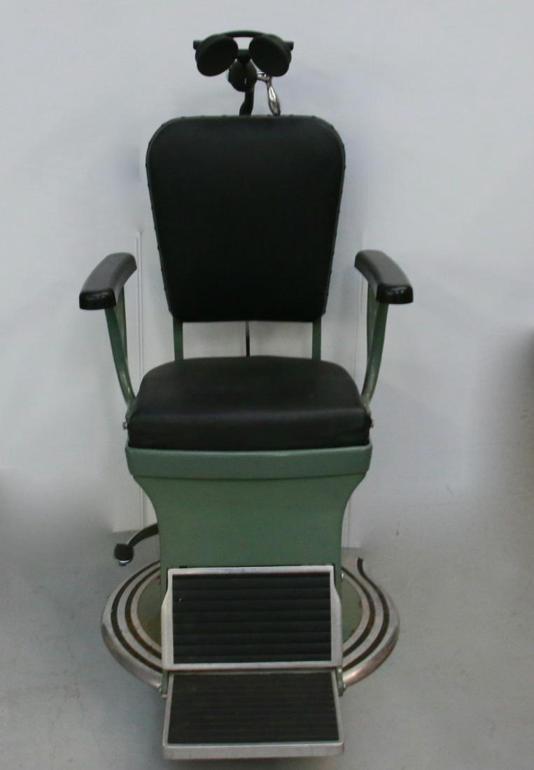 VINTAGE DENTAL CHAIR: CHROME WITH GREEN ENAMEL Size: 39" X 34".