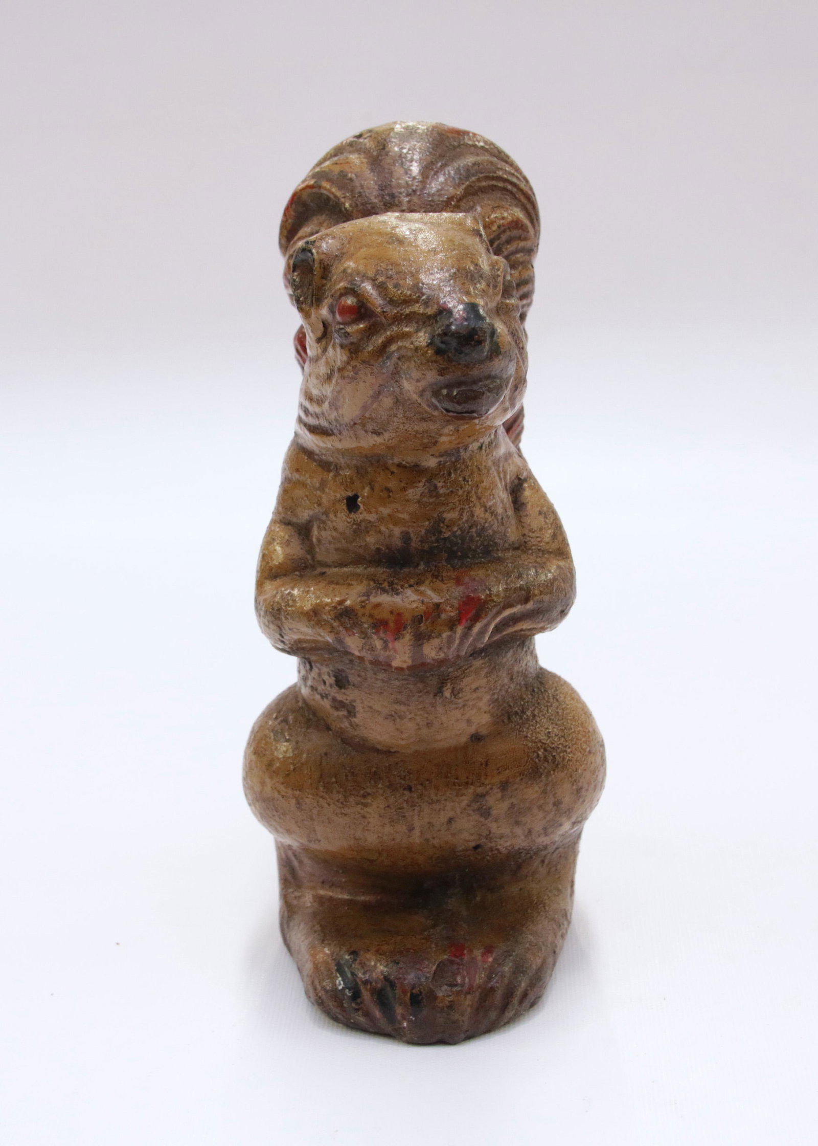 CAST IRON SQUIRREL DOORSTOP: HEAVY CAST IRON WITH PAINTED SURFACE - POSSIBLY LAWN OR GARDEN ORNAMENT Size: 8 1/2" H X 4" W We do not give IN-HOUSE shipping quotes. Please email japakmail@earthlink.net - All items once paid will b