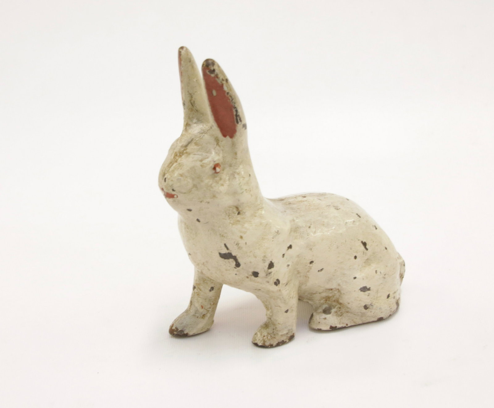 CAST IRON RABBIT DOOR STOP: 19TH CENTURY PAINTED RABBIT DOORSTOP - SMALL SIZE IN A SEATED POSITION Size: 6 1/2" H X 2 1/2" W We do not give IN-HOUSE shipping quotes. Please email japakmail@earthlink.net - All items once paid wil