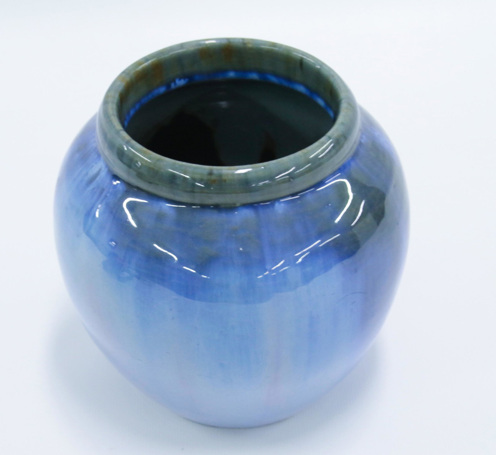 FULPER ART POTTERY VASE: BLUE AND GREEN GLAZE - EMBOSSED FULPER ON BOTTOM Size: 5 1/4" H We do not give IN-HOUSE shipping quotes. Please email japakmail@earthlink.net - All items once paid will be taken to our shipper. There 