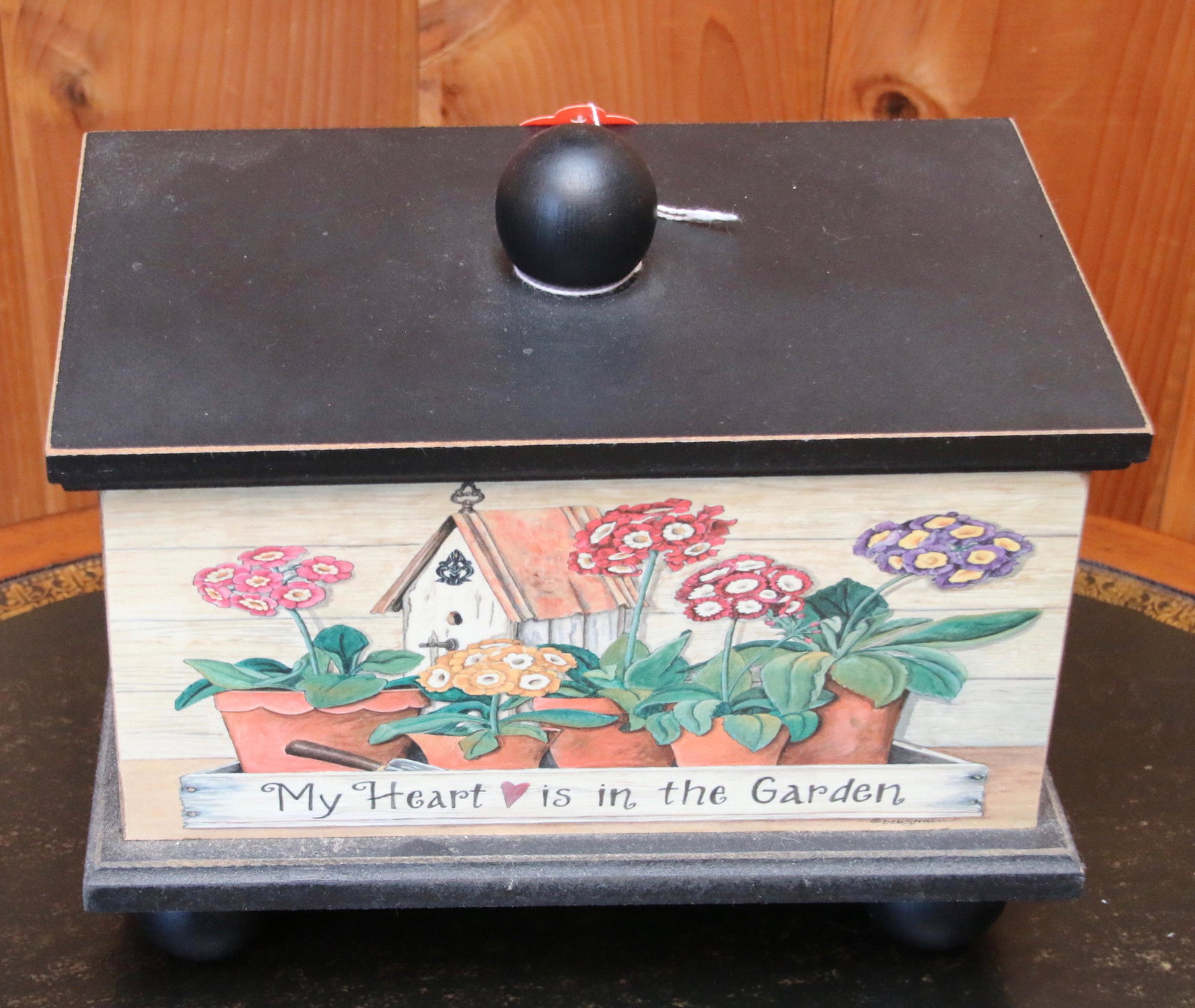 COVERED "GARDEN" BOX: HAND PAINTED WITH "MY HEART IS A GARDEN" SAYING