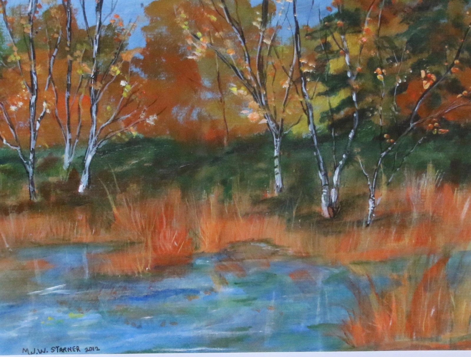 MEL W. STARNER WATERCOLOR: FRAMED AND MATTED POND SCENE - SIGNED AND DATED 202 LOWER LEFT Size: 8" X 10"