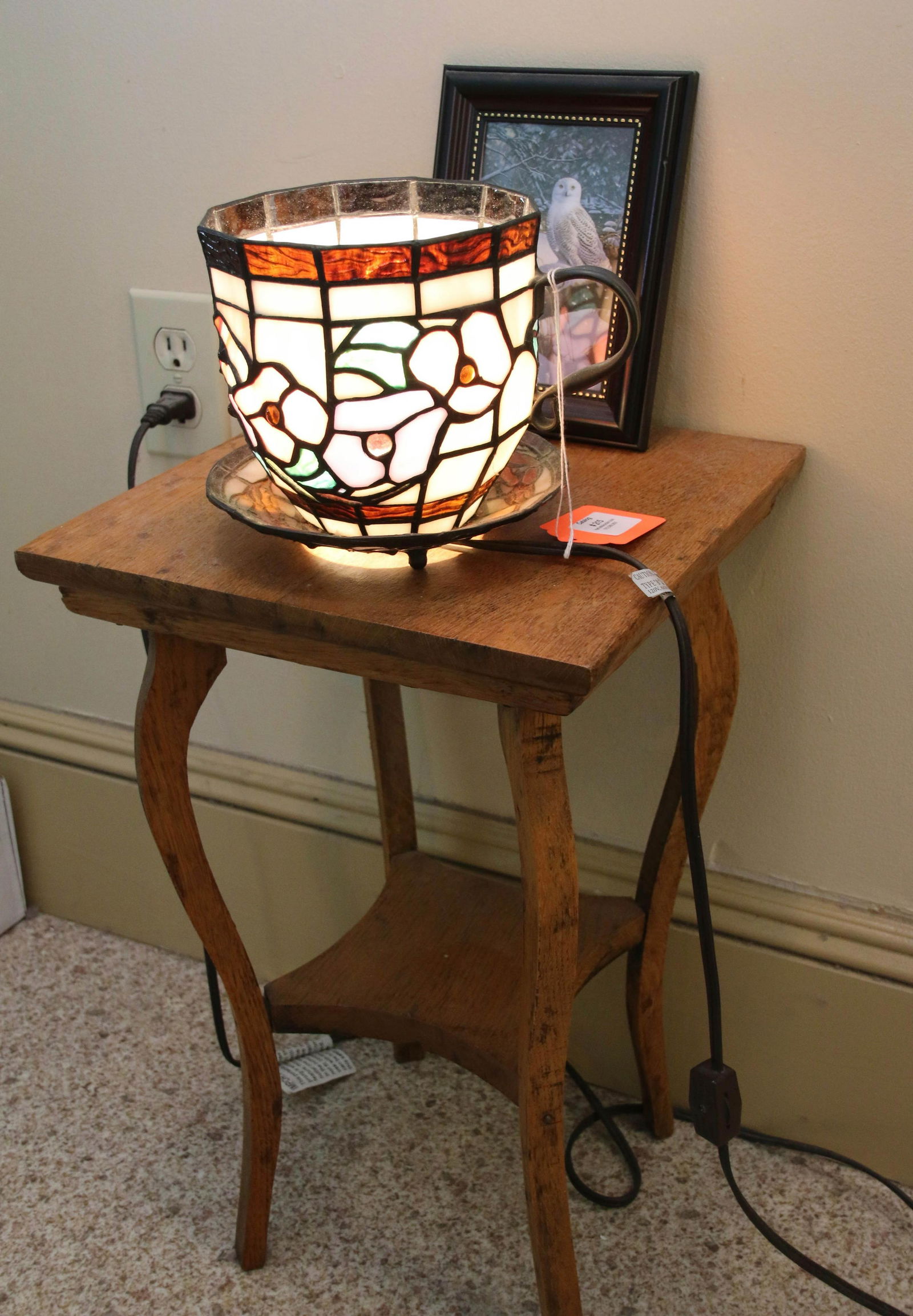 SMALL OAK STAND AND LIGHT (1 of 2)