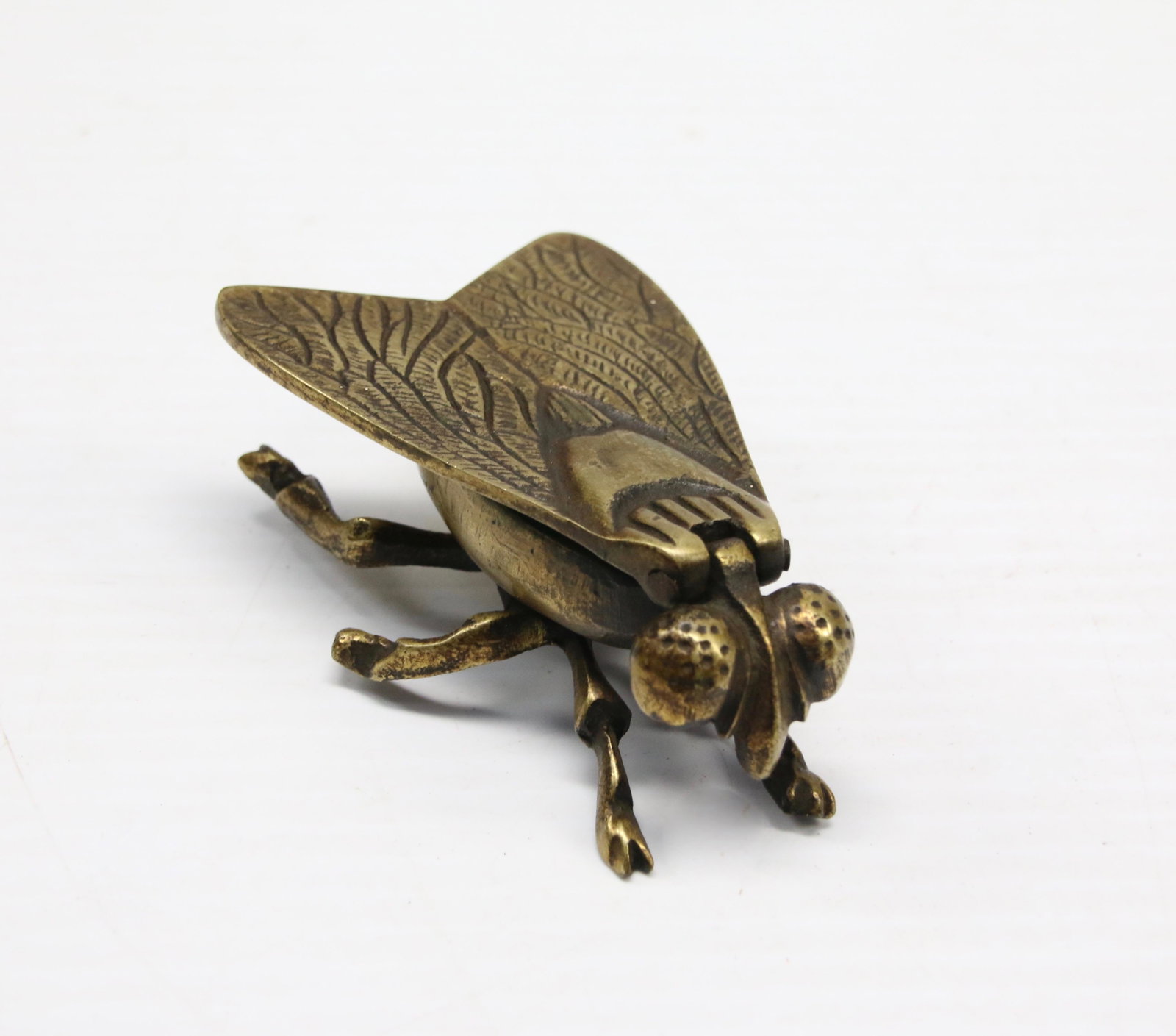 ADVERTISING "FLY" MATCH HOLDER: 20TH CENTURY BRASS FLY MATCH HOLDER - MADE IN ENGLAND - ADVERTISING "L.A. MOORE & CO. INC." OPP. POST OFFICE UTICA 2. N.Y. PEST CONTROL SERVICE Dimensions: 3 3/4"