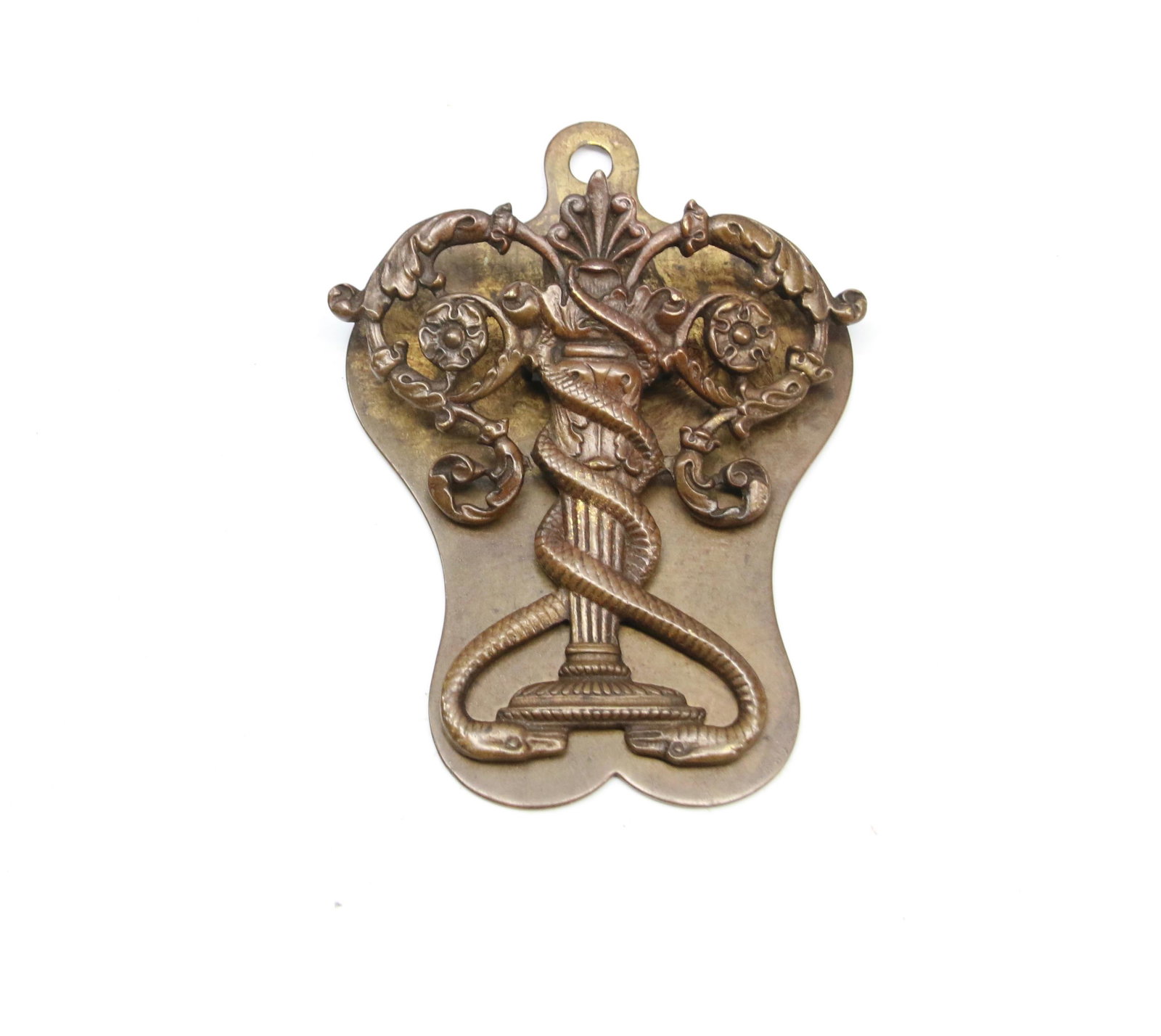19TH CENTURY RARE AND UNUSUAL BILL CLIP: BRASS DOUBLE SNAKE AND URN MOTIF BILL CLIP - 19TH CENTURY - VERY RARE AND UNUSUAL FORM - NICE DETAIL Dimensions: 4" X 3"
