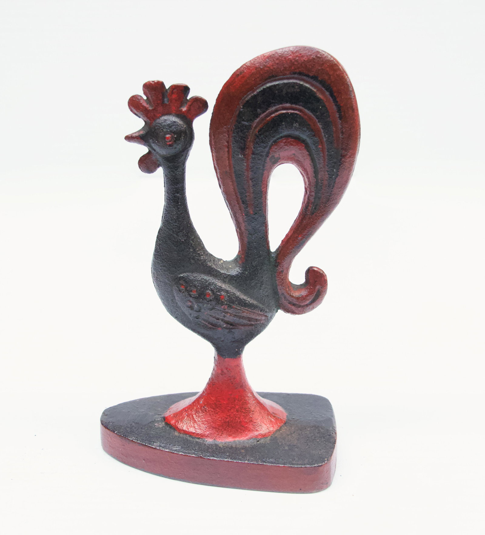 CAST IRON DECO ROOSTER DOOR STOP: CIRCA 1920'S - IN ORIGINAL PAINT Dimensions: 7 1/4" H