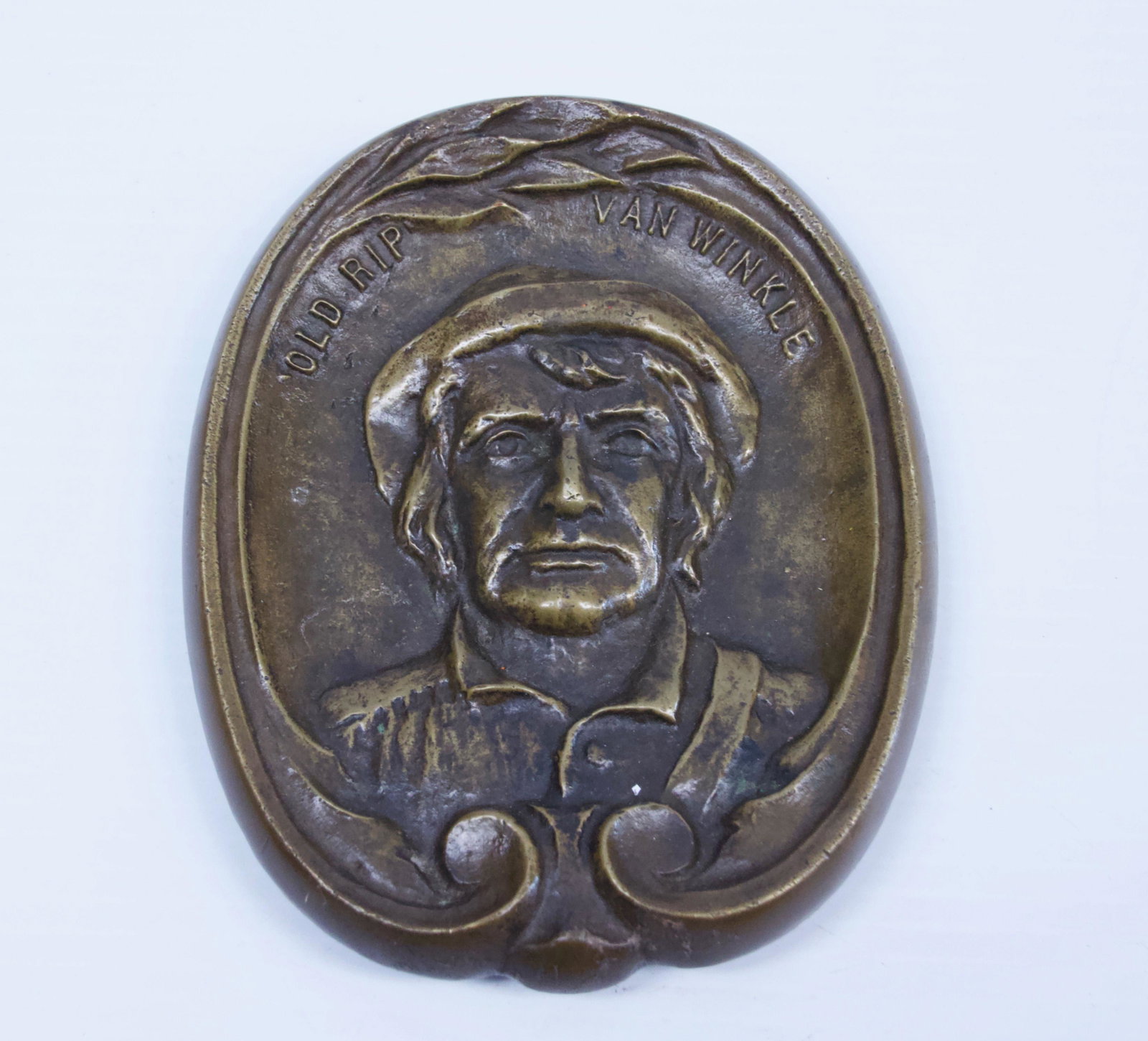 ADVERTISING BRONZE TRAY: RIP VAN WINKLE, JEFFERSON ISLAND SALT MINING CO. INC. LOUISVILLE, KY Dimensions: 5" X 6"