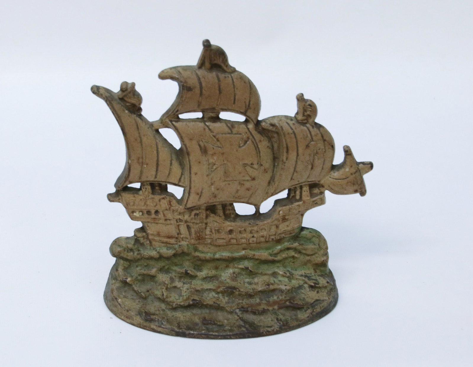 CAST IRON GALLEON DOORSTOP: ORIGINAL PAINT Dimensions: 8" X 7"