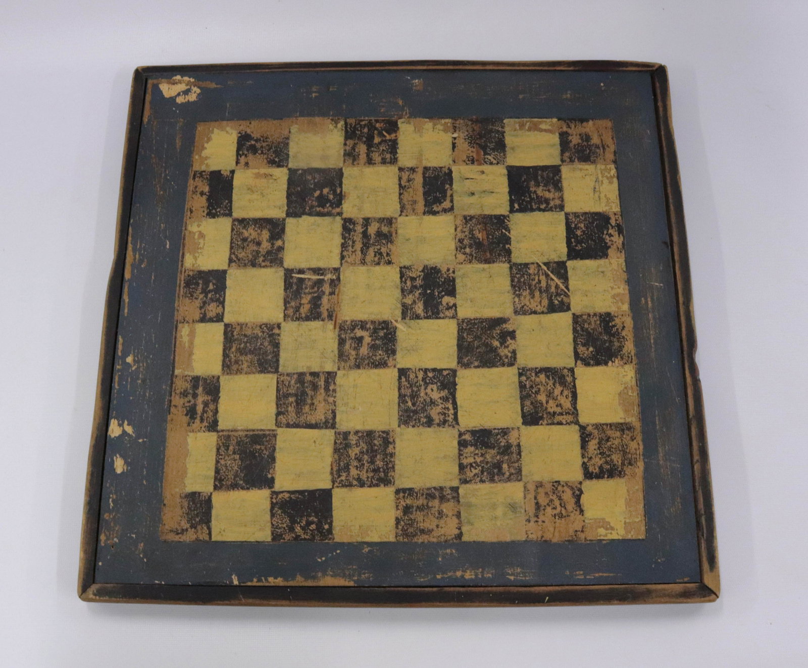HANDMADE PAINTED GAME BOARD: BLUE, YELLOW AND BLACK PAINTED ON WOOD WITH FRAMEWORK 16" X 15 1/2"