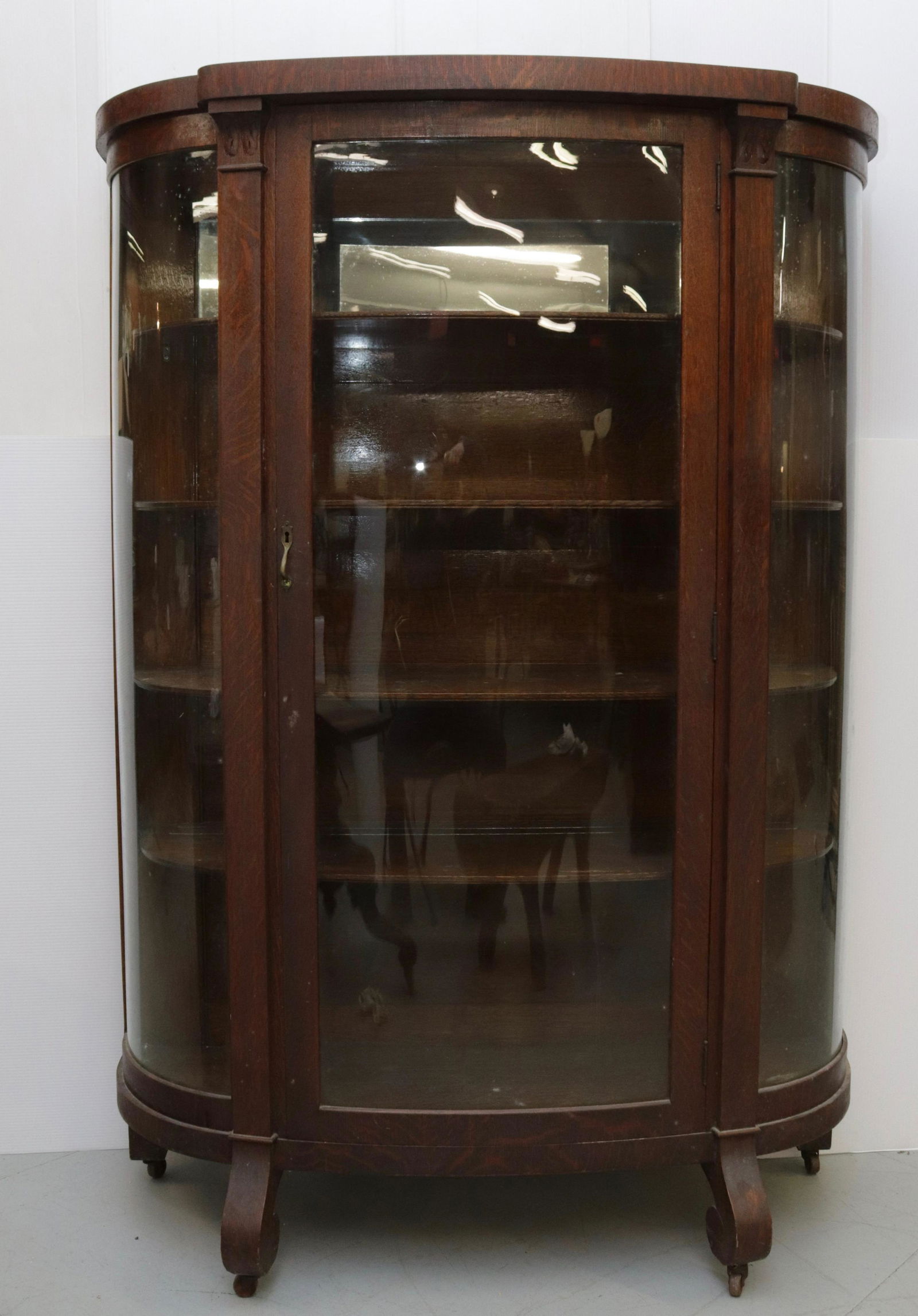 OAK BOW FRONT CHINA CLOSET (1 of 3)