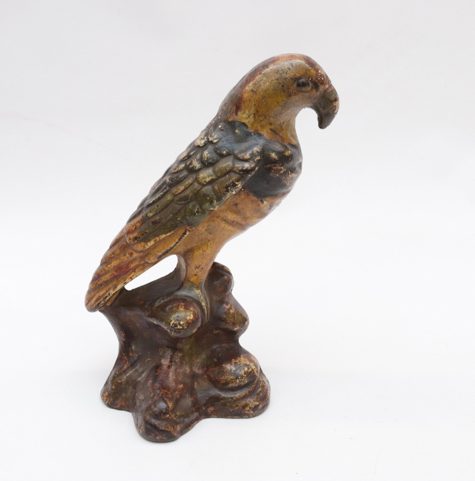CAST IRON PARROT DOORSTOP: EARLY 20TH CENTURY - SIGNED "KS" ON BACK - ORIGINAL PAINT 8" H