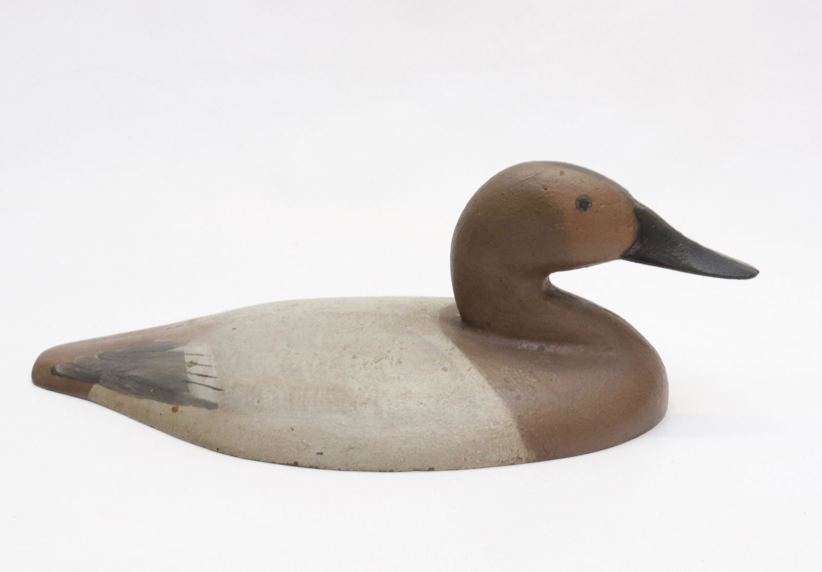 19TH CENTURY CAST IRON SINK BOX DECOY: CANVASBACK DECOY - PAINTED SURFACE 14" L - 18 POUNDS
