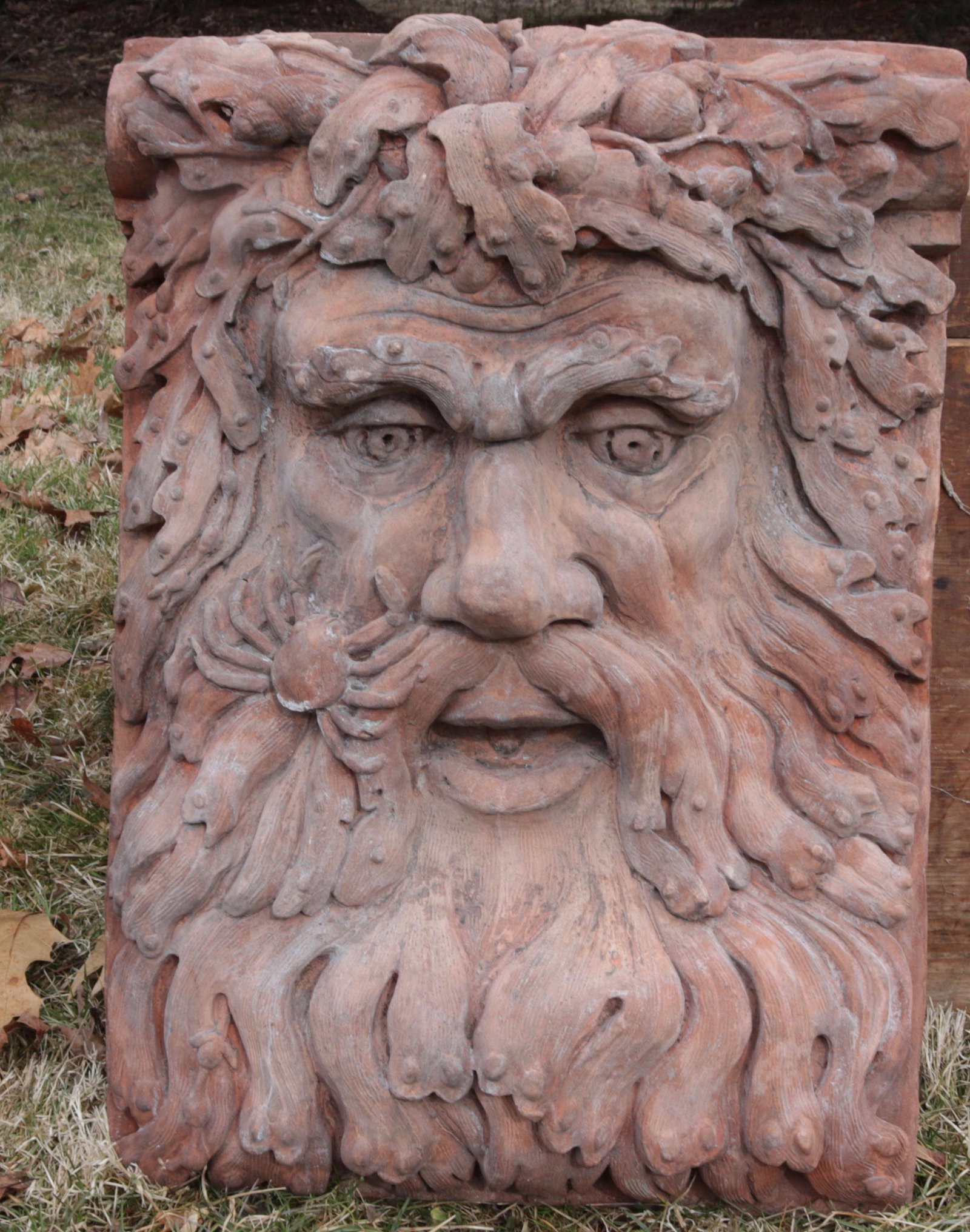 NEPTUNE OUTDOOR WALL MASK: NEPTUNE WITH CRAB IN BEARD Dimensions: 23" X 16"
