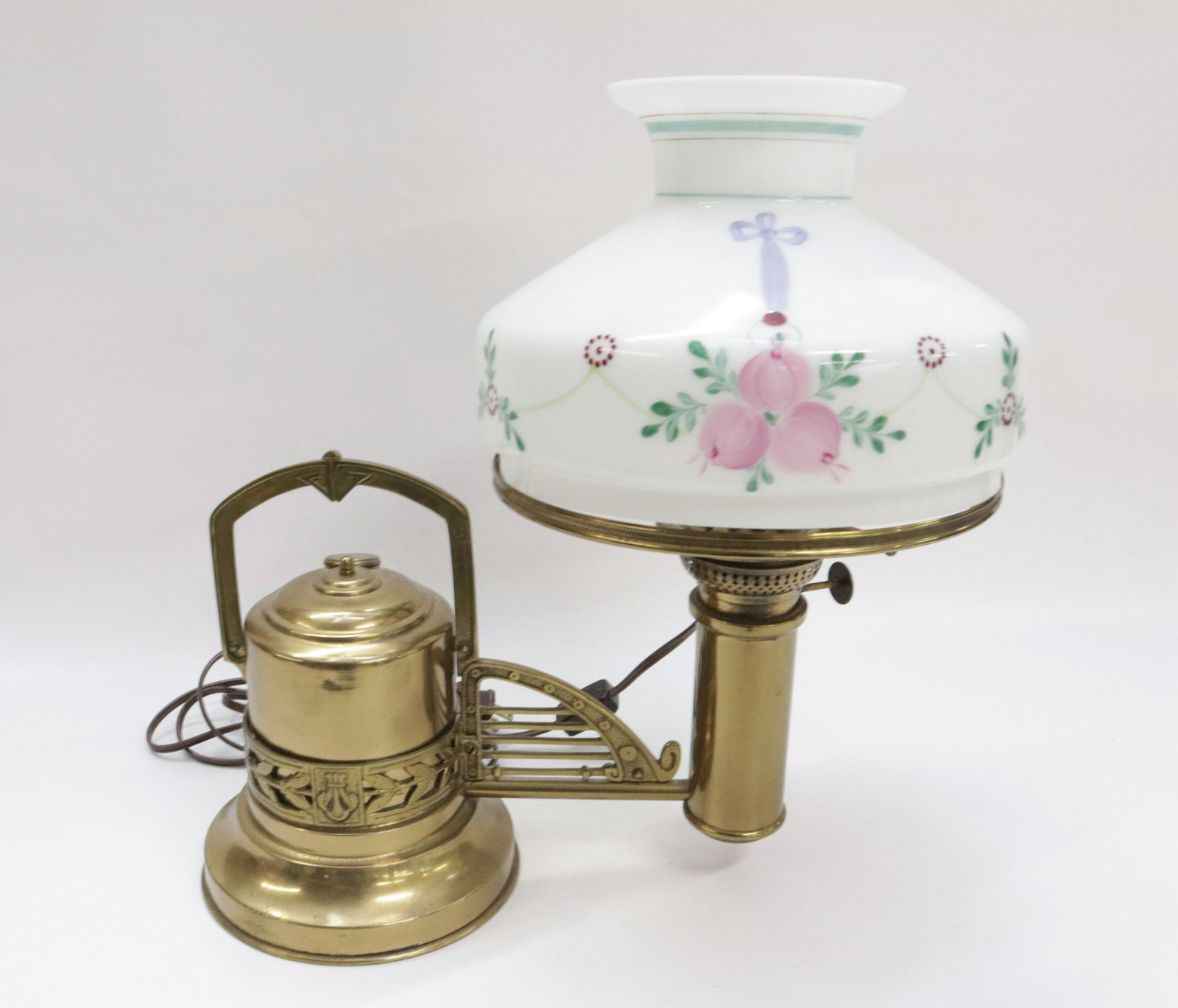 BRASS STUDENT LAMP: UNUSUAL DESIGN - ROSMOS BRENNER Dimensions: 12" X 14"