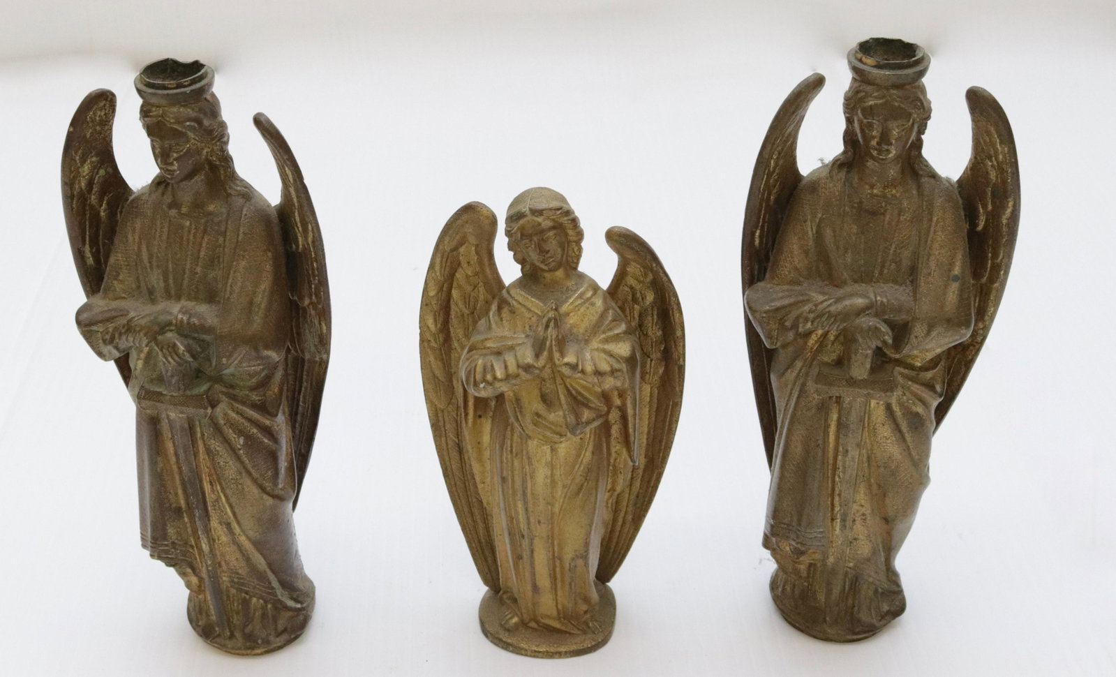 EARLY BRASS RELIGIOUS FIGURES: (3) BRASS ANGELS - ORIGINALLY USED AS MOUNTS - 19TH CENTURY Dimensions: 9" AND 7" H