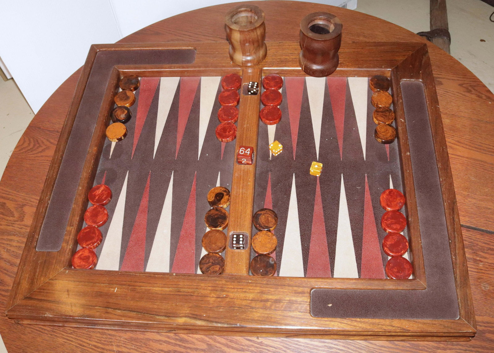 BACKGAMMON SET: WITH PIECES SHOWN - ONE PIECE SIZE: 29 1/2" X 24 1/2"