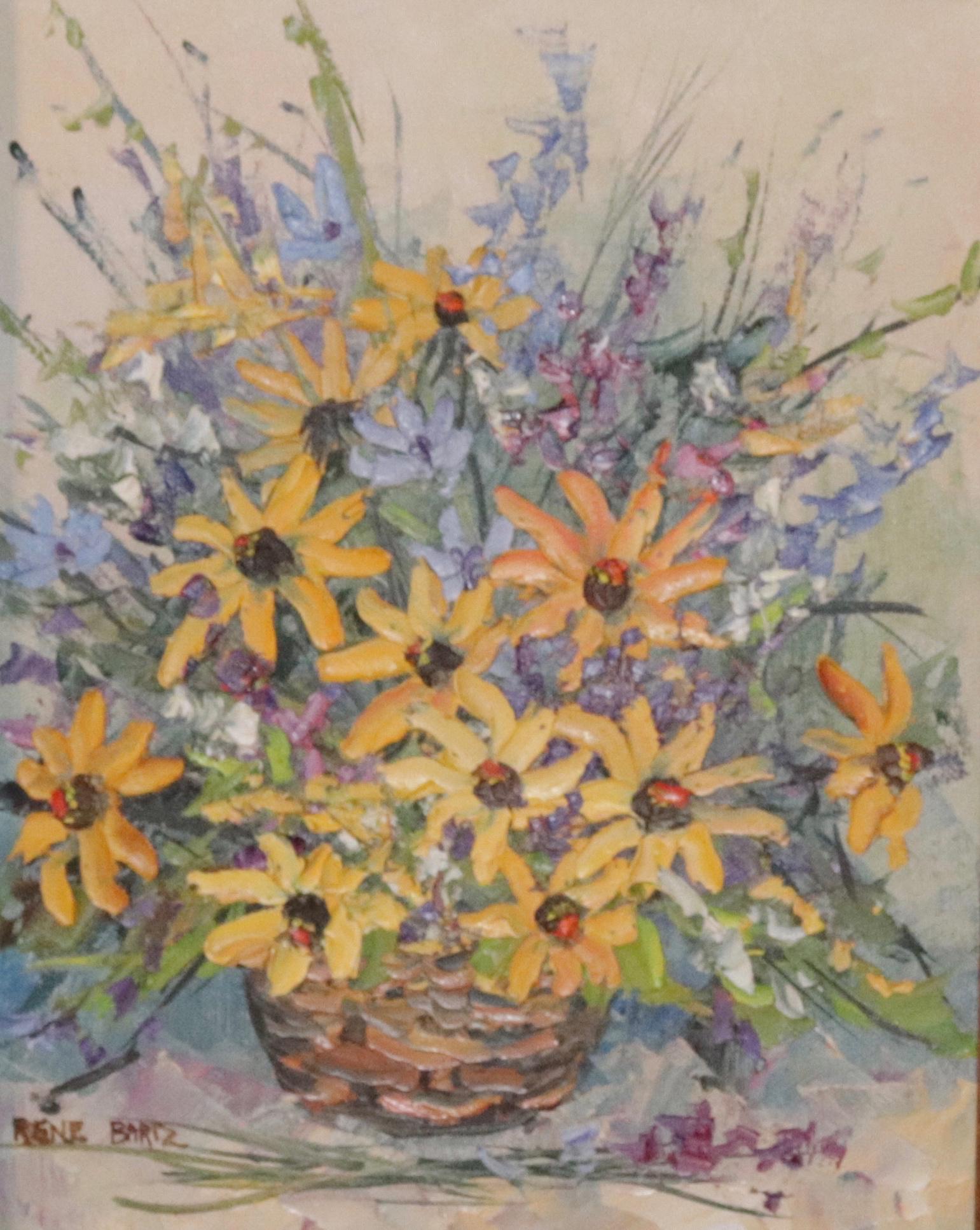 IRENE BARTZ OIL ON CANVAS: DAISIES IN A BASKET" - SIGNED LOWER LEFT SIZE: 8" X 10