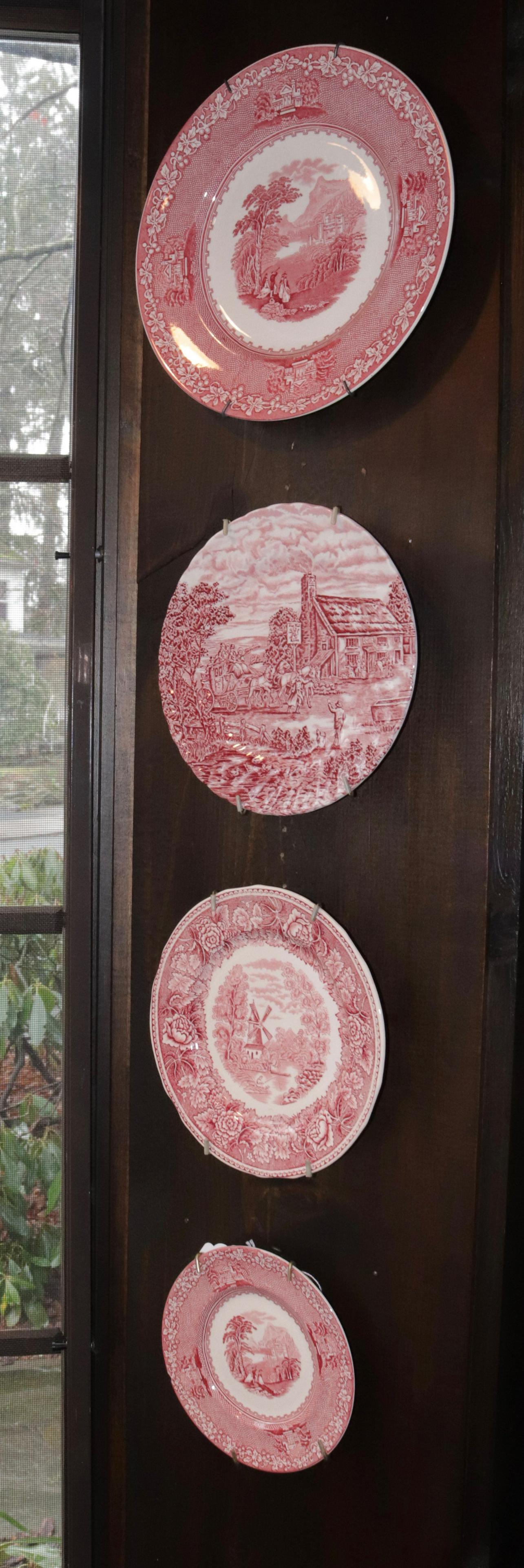 GROUP LOT OF TRANSFER WARE: (4) PLATES - (LARGEST AND SMALLEST PLATE IN JENNY LIND PATTERN)