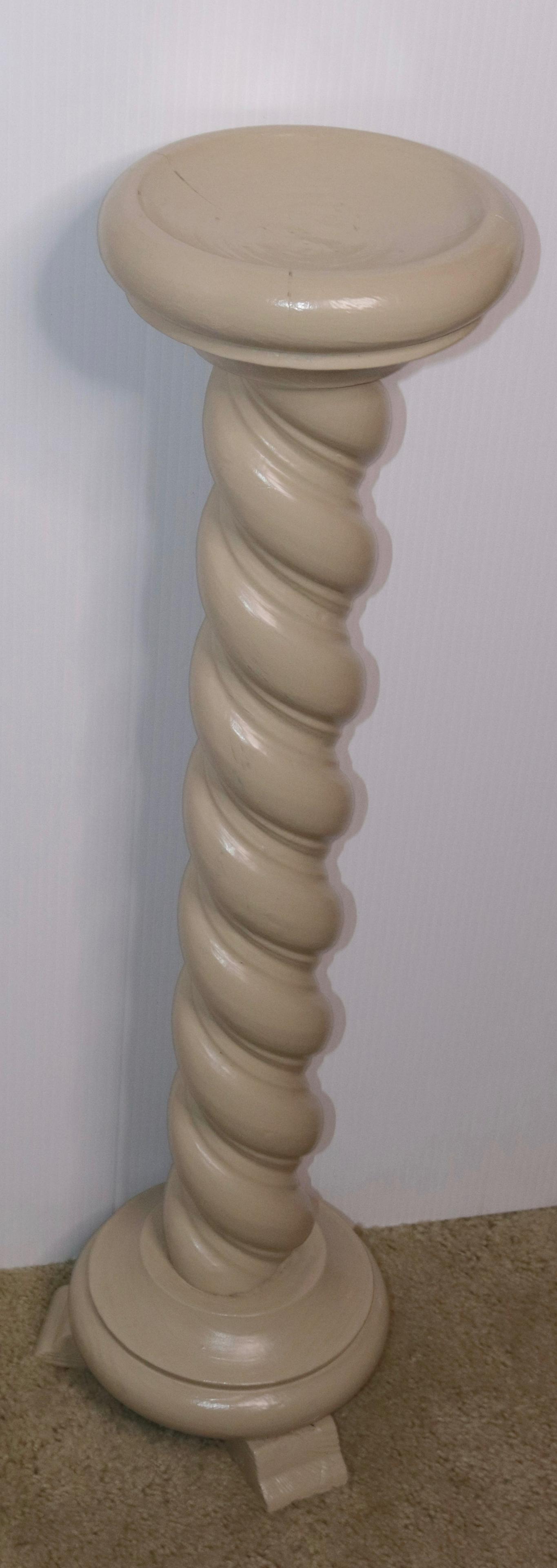TURNED WOODEN PEDESTAL: WOODEN PESTLE PAINTED CREAM WITH ROPE TWIST DESIGN SIZE: 30 1/2" H