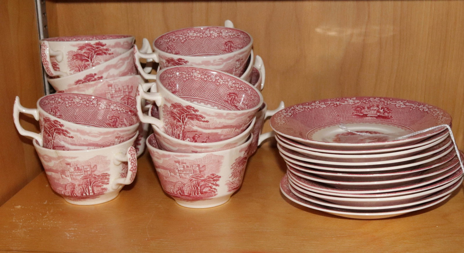 JENNY LIND TRANSFER WARE LOT: (12) SAUCERS AND (13) CUPS SIZE: SAUCERS 5 3/4" D