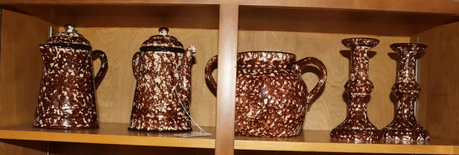 STANGL POTTERY LOT: (5) PIECES INCLUDING - COFFEE POT, TEA POT, BEAN POT, AND PAIR OF CANDLESTICKS SIZE: CANDLESTICKS 7 1/2" H