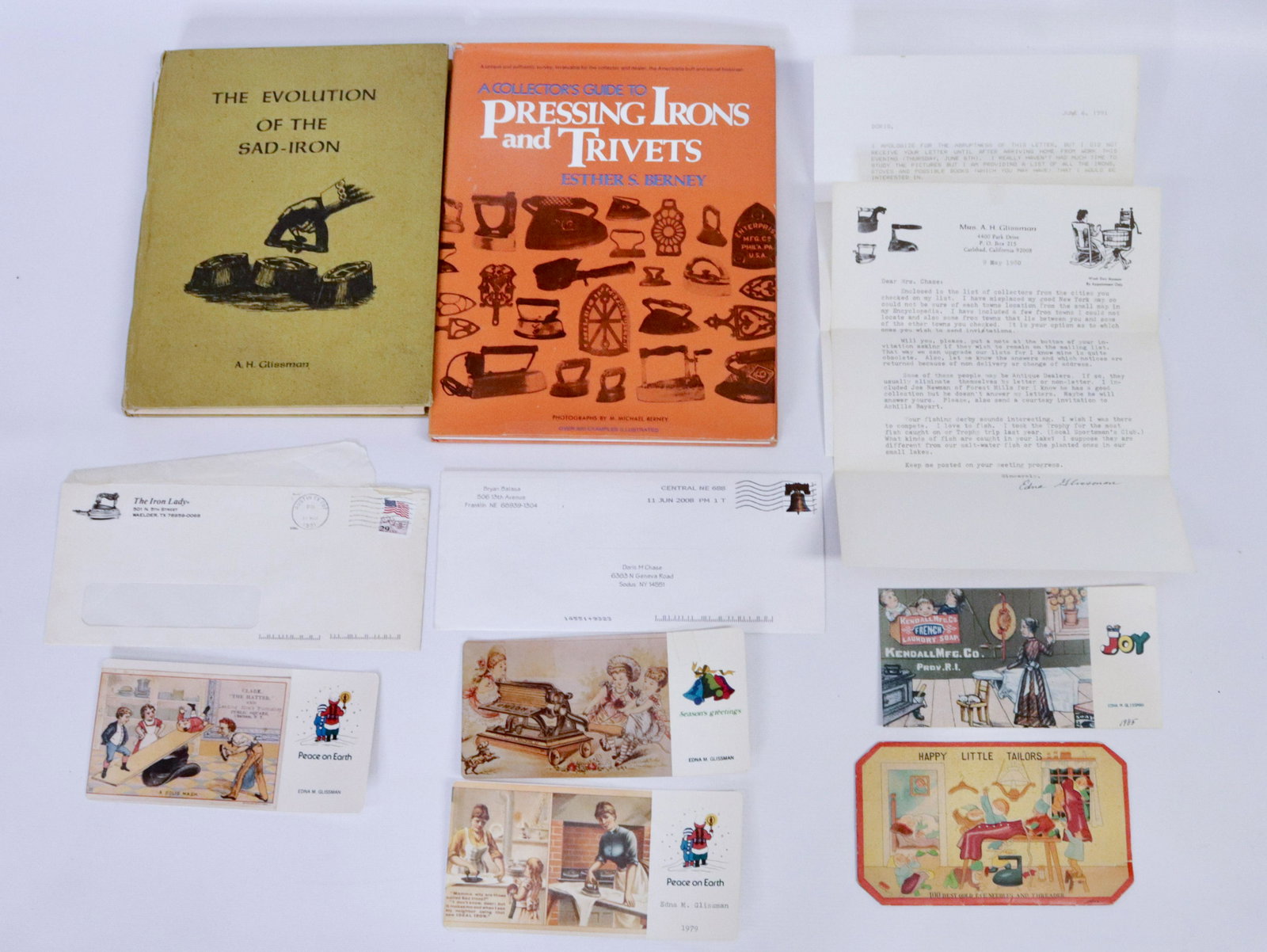 EARLY BOOK LOT: GLISSMAN, BERNEY BOOKS - XMAS CARDS FROM GLISSMAN AND NEEDLE CASE