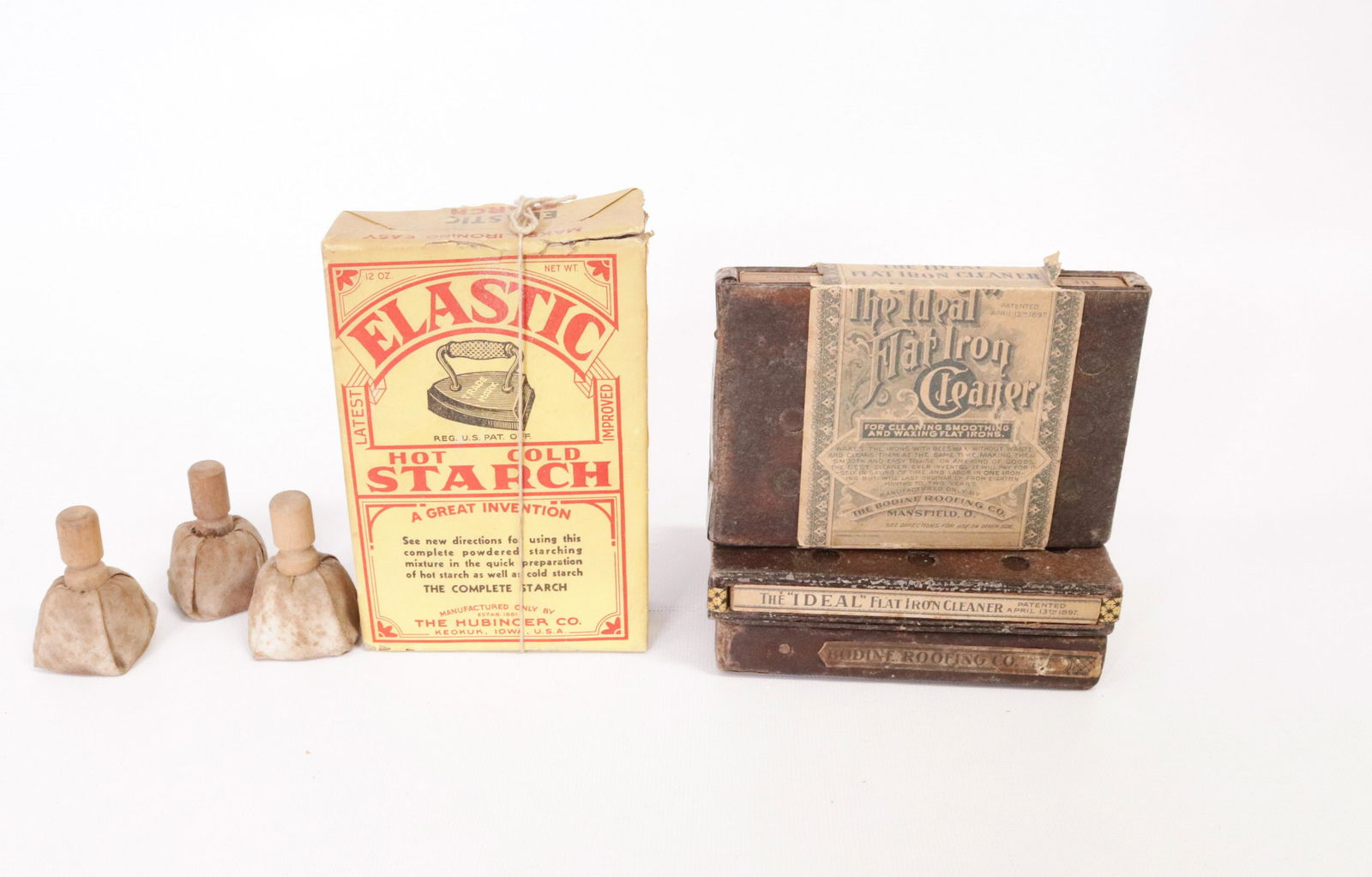 IRON WAX AND CLEANER LOT: STRETCH ELASTIC - 3, BEE'S WAX CLEANER AND 3 IDEAL FLAT IRON CLEANER