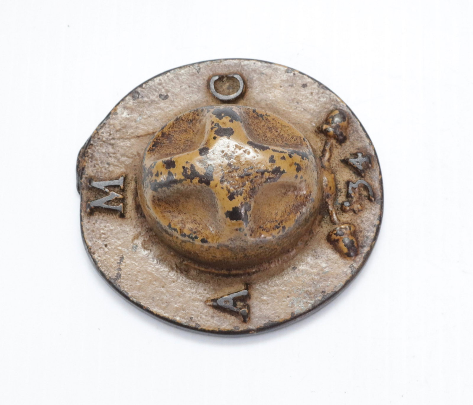 CAST IRON HAT PAPERWEIGHT: 34TH R&G MARINE HAT - PAINTED SURFACE 1 1/2" X 3 3/4"