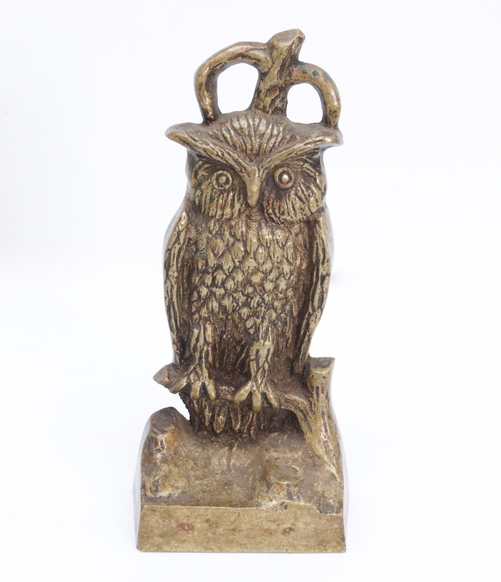 CAST BRASS OWL DOORSTOP: LEAD WEIGHT IN BACK 9 1/2" H