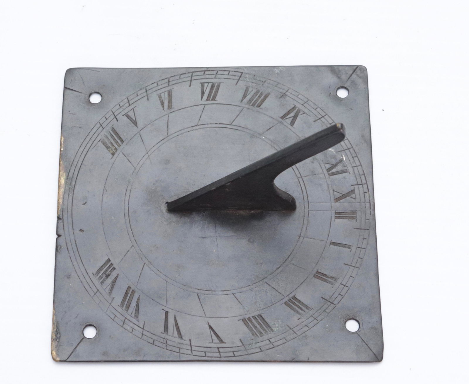 HANDMADE BRASS SUNDIAL: WEATHERED SURFACE 4 3/4" X 4 3/4"