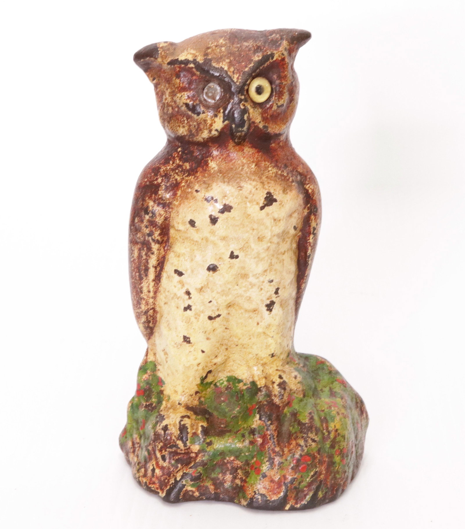 CAST IRON OWL DOORSTOP: PAINTED SURFACE - CIRCA 1920'S 6 1/2"
