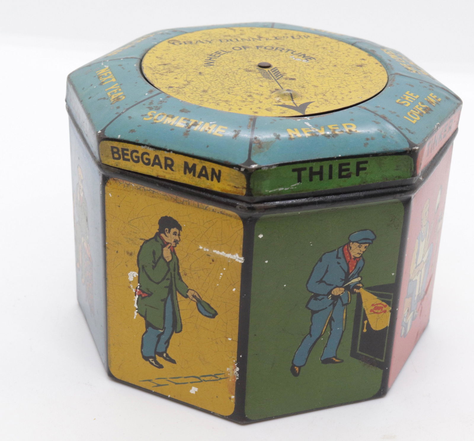 GRAY DUNN "WHEEL OF FORTUNE" BISCUIT TIN (1 of 6)