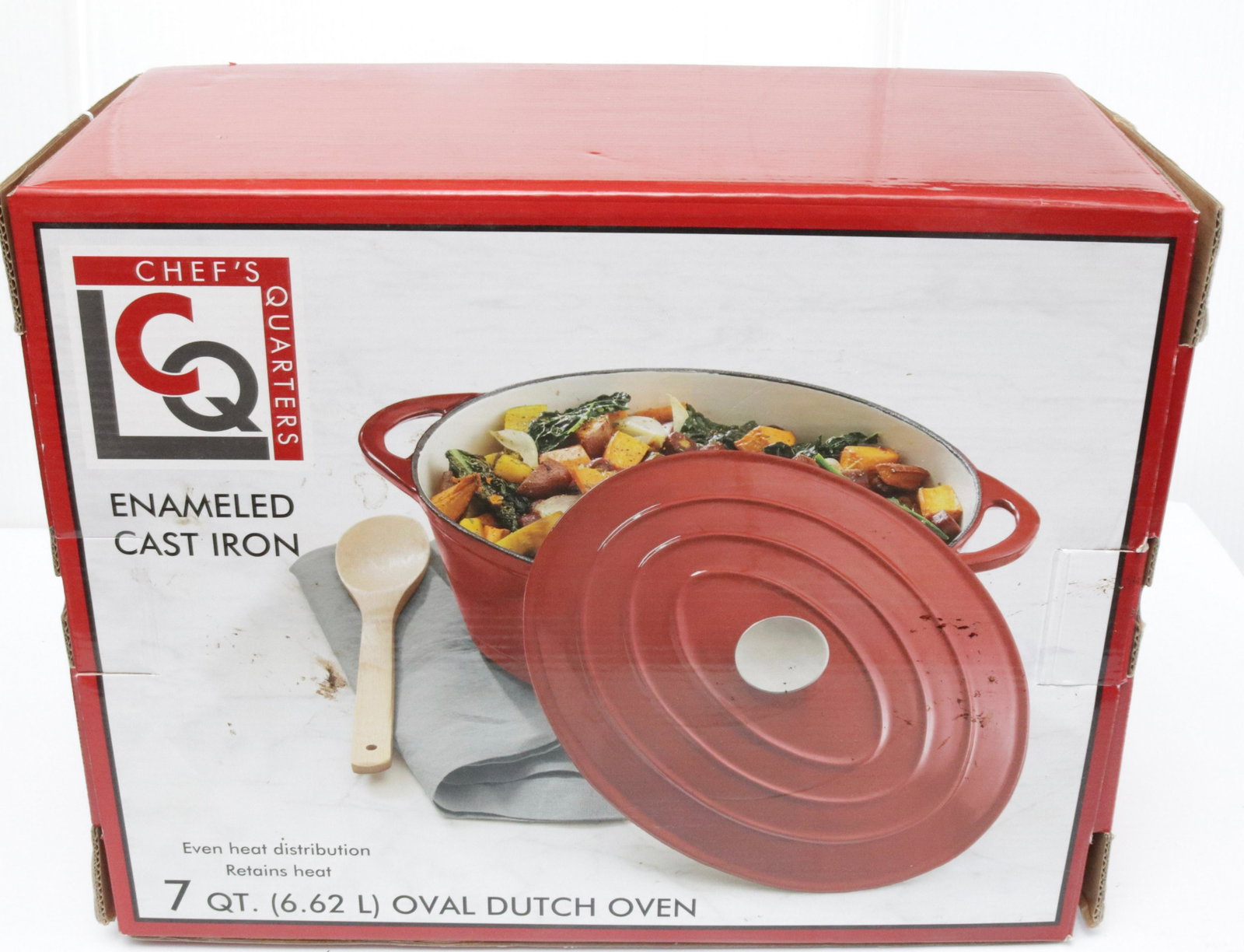 ENAMELED CAST IRON DUTCH OVEN: IN ORIGINAL BOX - CHEF'S QUARTERS - 7 QT