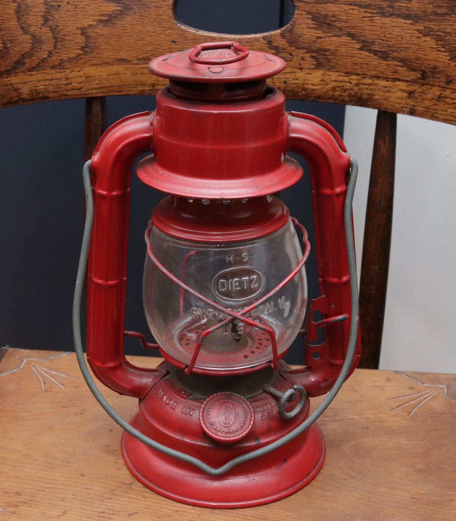 RED PAINTED TIN LANTERN (1 of 1)