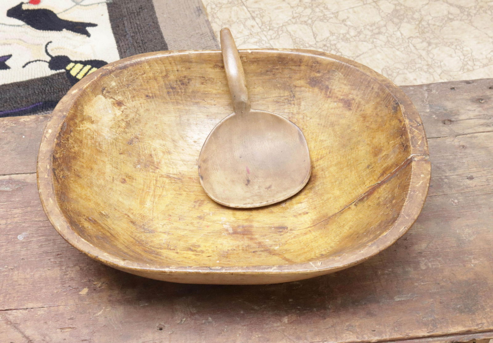 ANTIQUE WOODEN TRENCHER WITH BUTTER PADDLE (1 of 2)