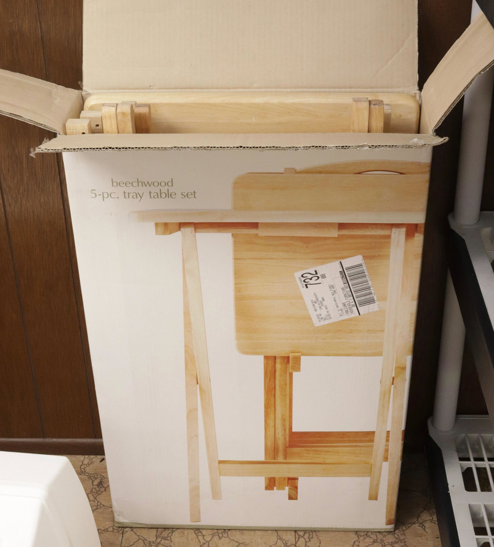 FOUR BEECHWOOD TRAY TABLES: ORIGINAL BOX