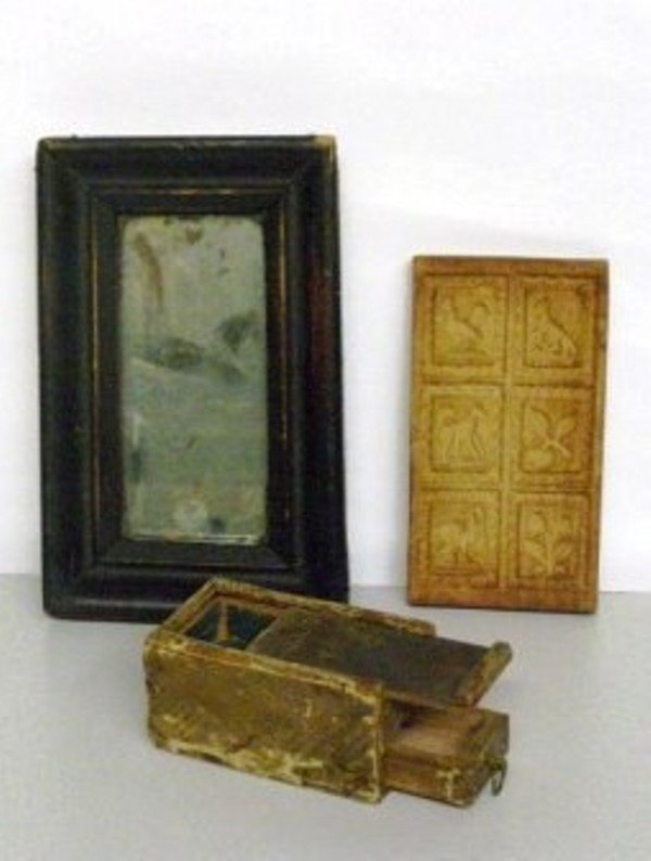 3 PC GROUP - EARLY SLIDE LID BOX W/DRAWER, WALL PAP