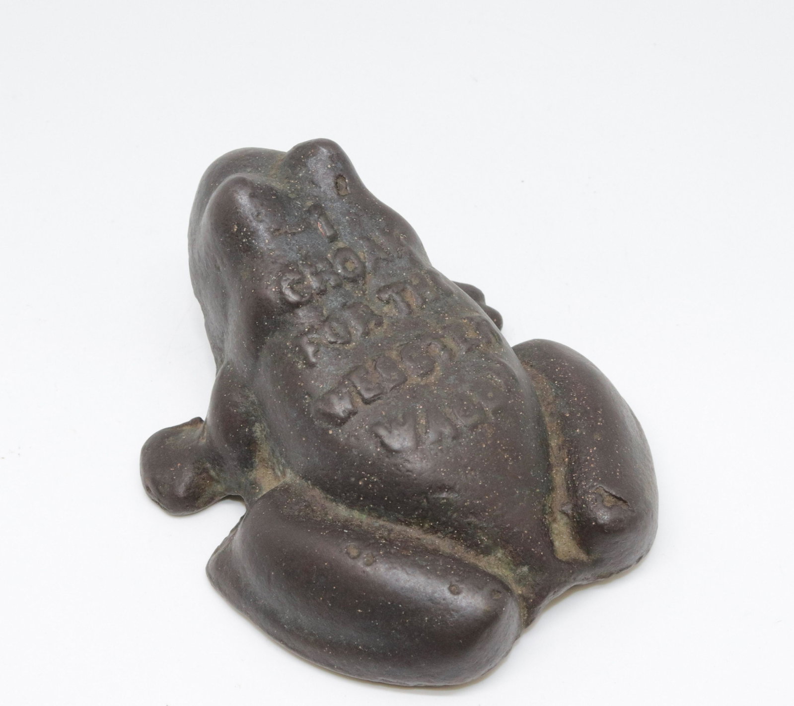 CAST IRON ADVERTISING FROG DOORSTOP: I CROAK FOR THE WEBSTER WAGON 5.5" L