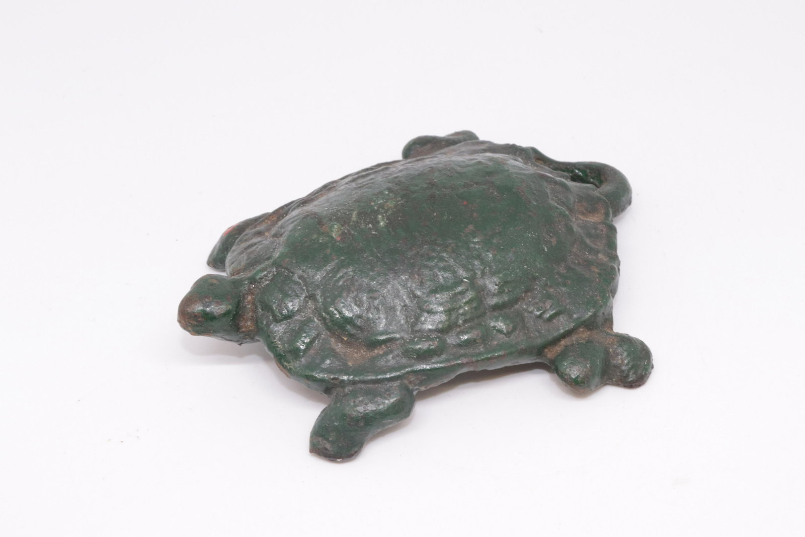 CAST IRON TURTLE PAPERWEIGHT: GREEN PAINTED SURFACE 5.25"L