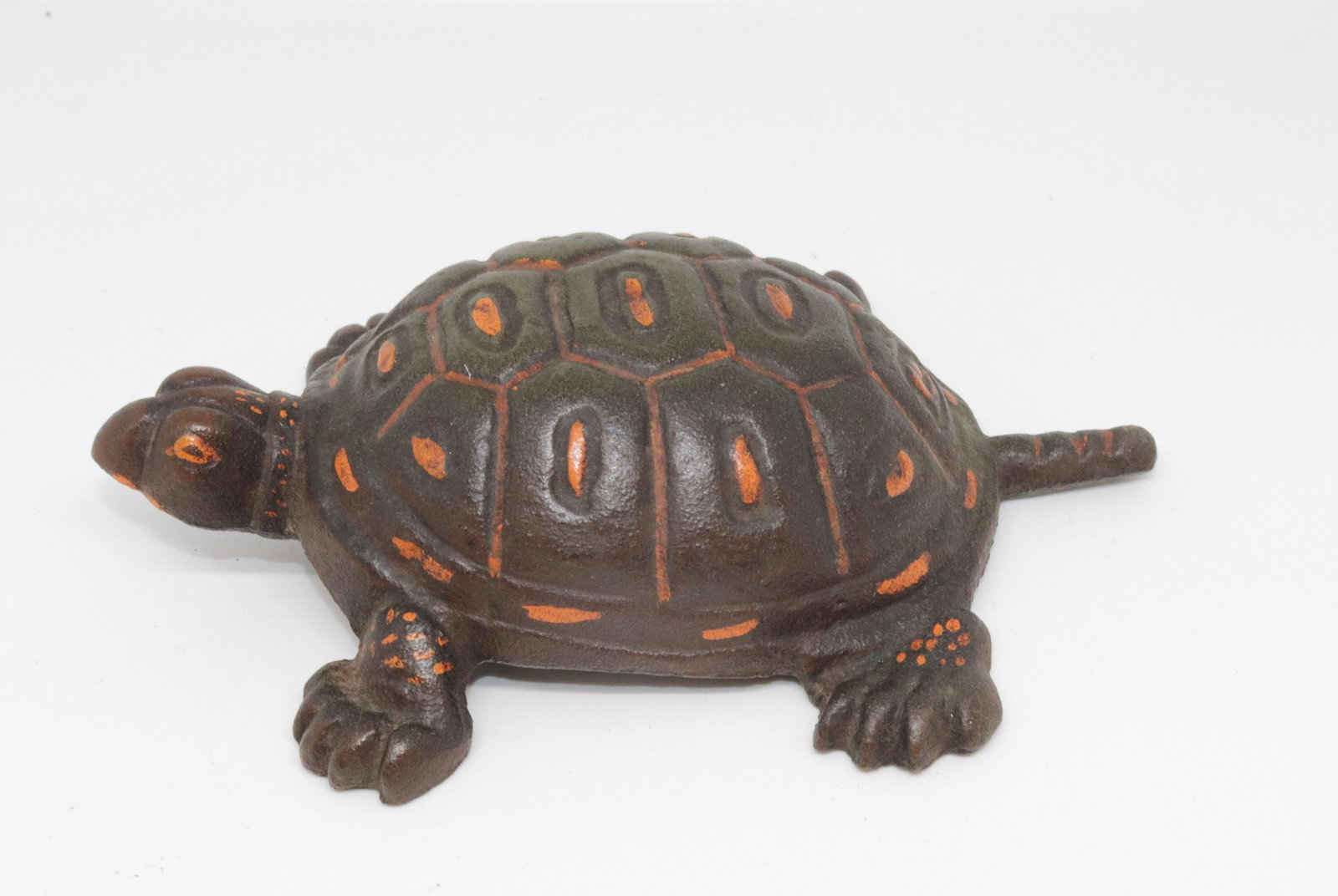 CAST IRON TURTLE DOORSTOP: PAINT HIGHLIGHTS. MRKD. S ON BOTTOM 7.5"L