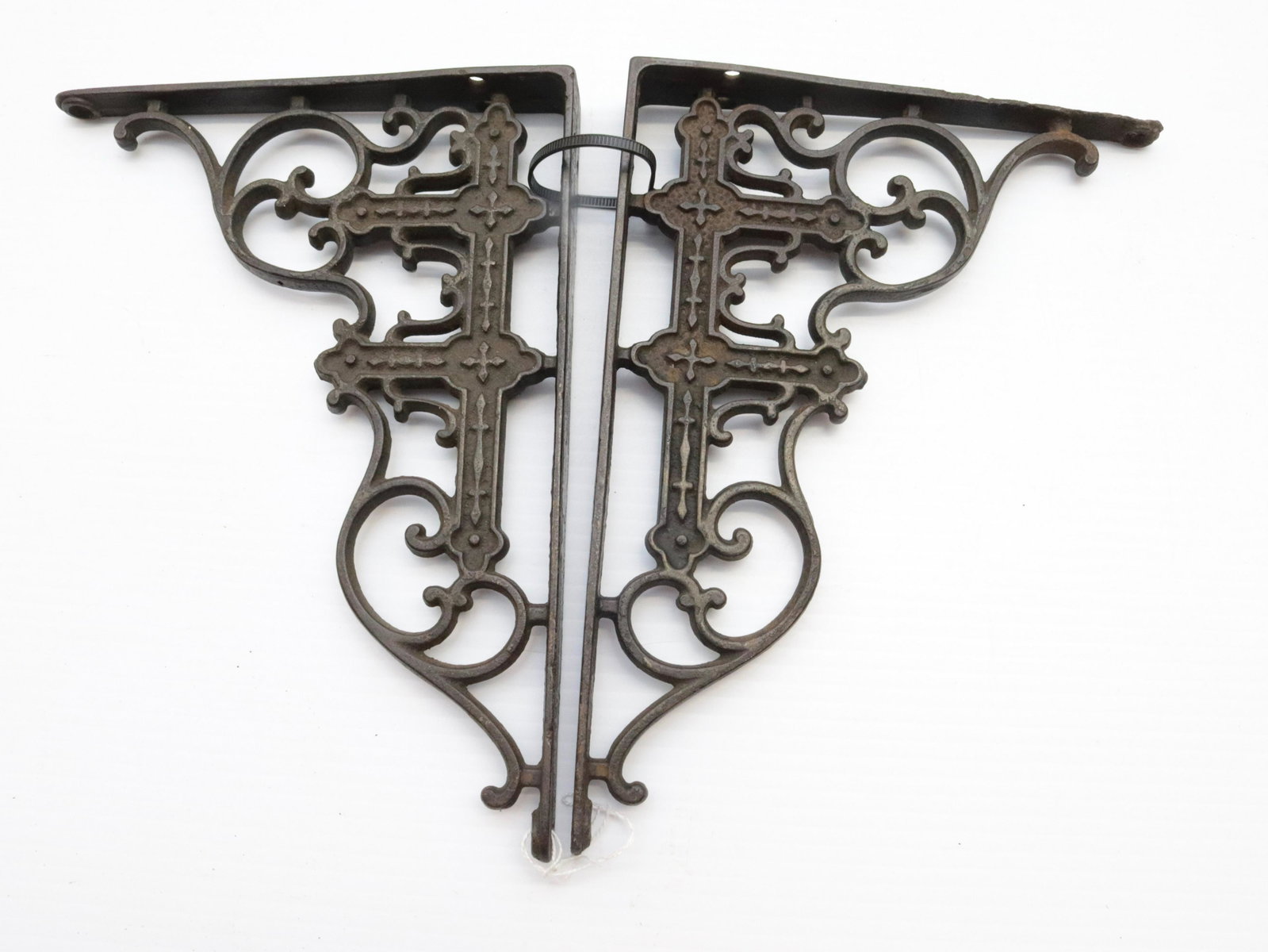 PAIR OF VICTORIAN SHELF BRACKETS: GEOMETRIC STYLE 10" X 7.5"