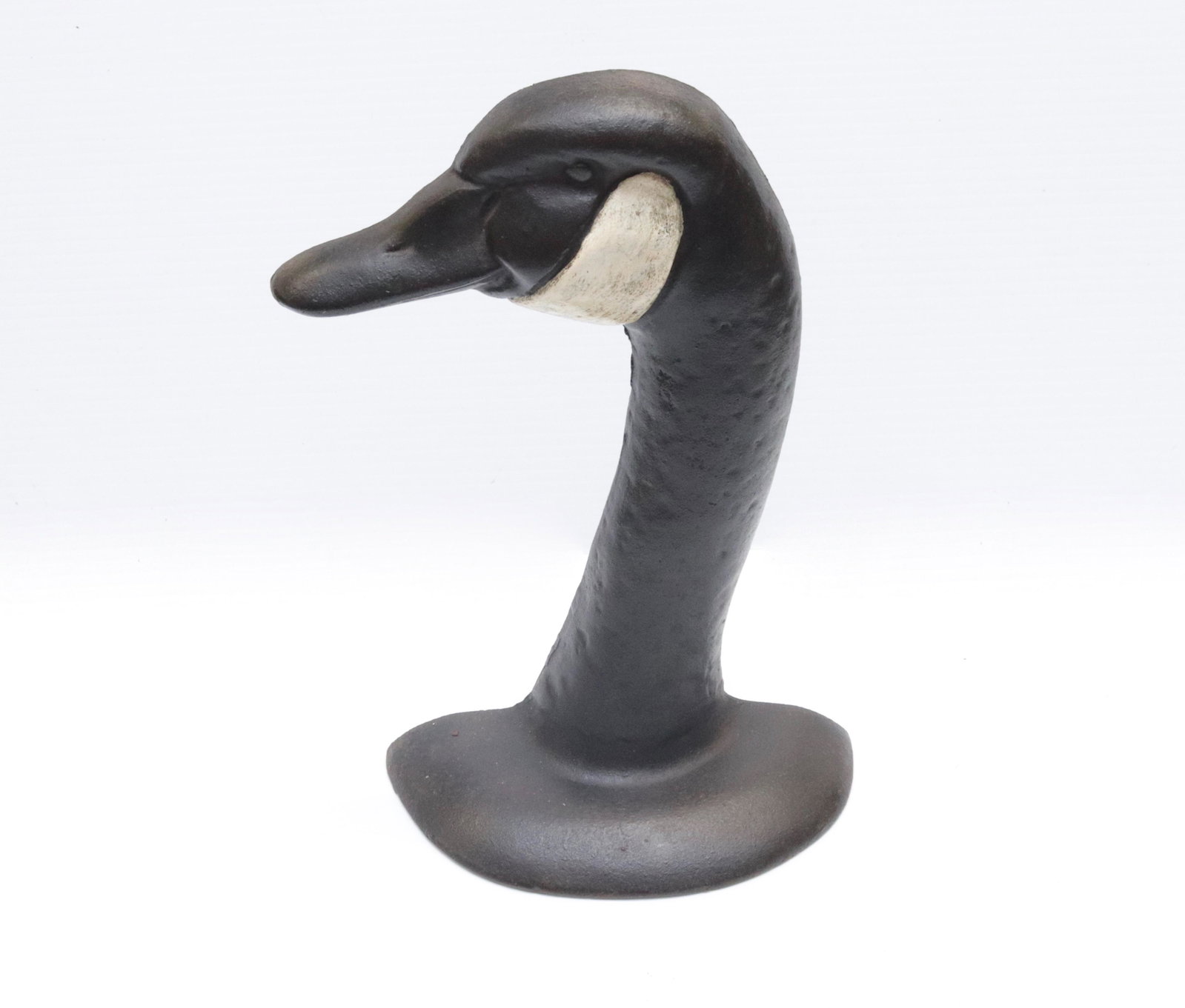 CAST IRON GOOSE DOORSTOP: PAINTED SURFACE. MRKD. R.F.H. CLANCEY, NEEDHAM, MASS 11.25" H