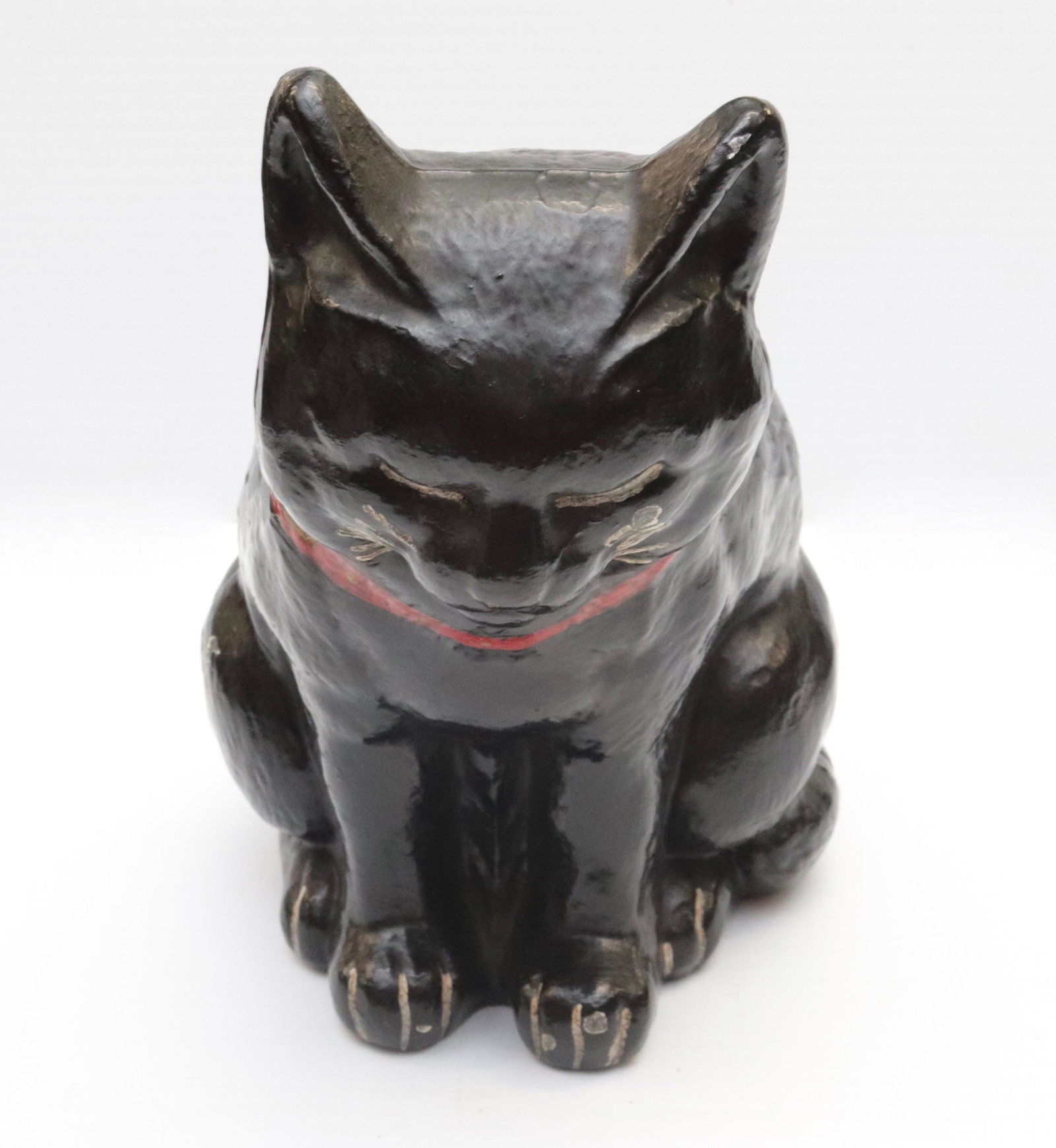 CAST ALUMINUM CAT DOORSTOP: TWO-PIECE. LATER PAINTED SURFACE. HOLLOW BODY 8" H