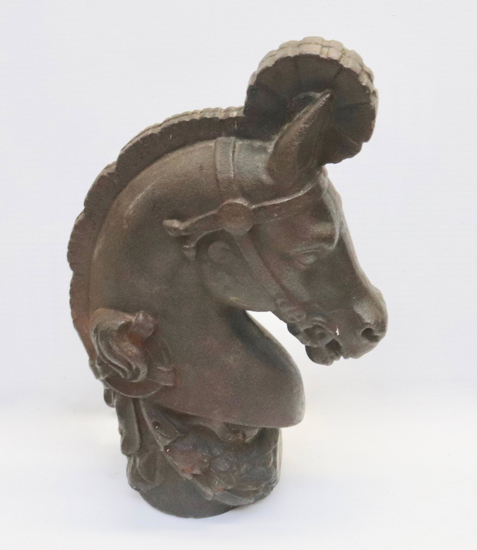 CAST IRON HORSE FENCE TOPPER: FANCY HORSE. HOLLOW BODY. 14" H X 9"
