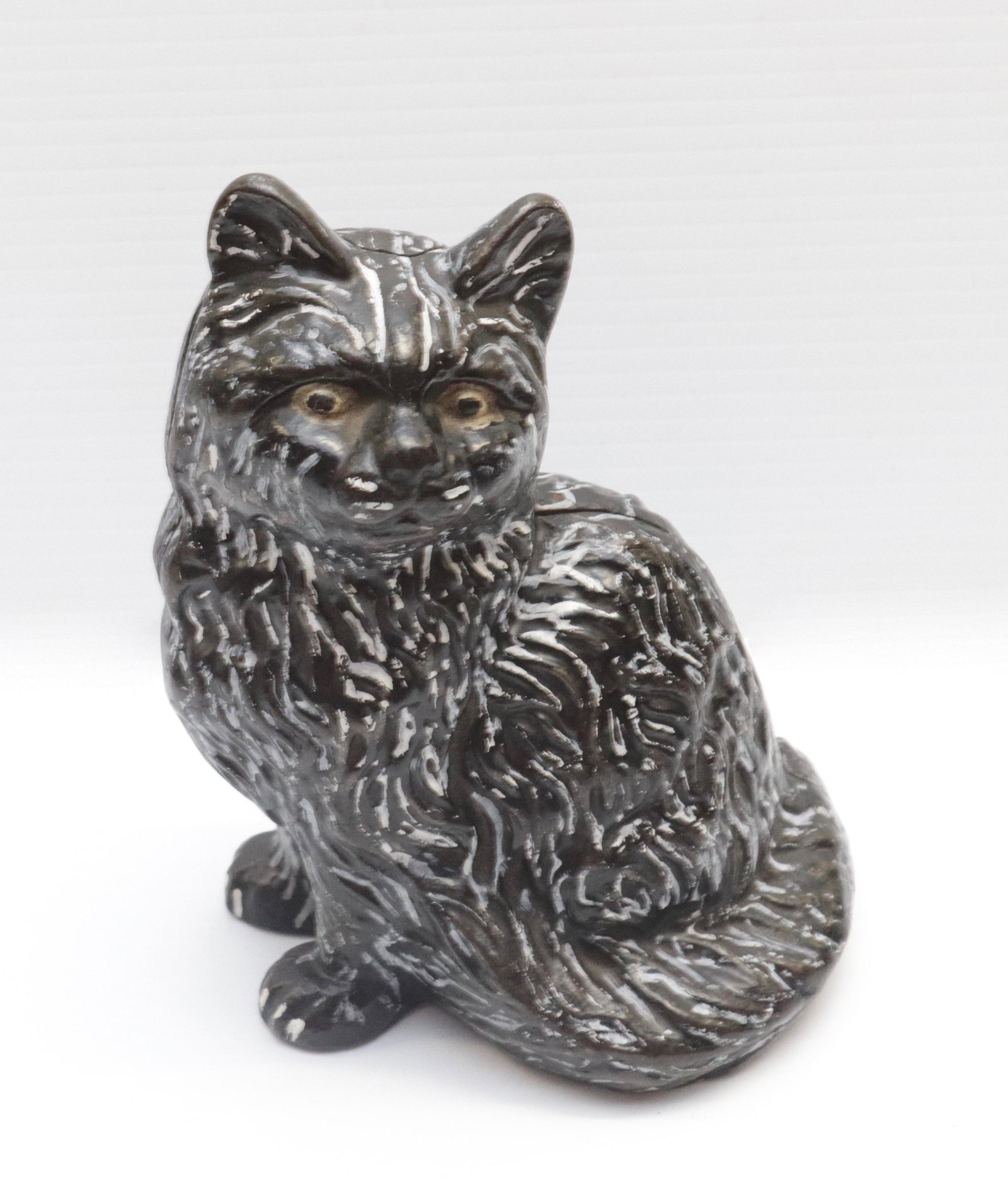 CAST IRON CAT DOORSTOP: TWO-PIECE WITH PAINTED SURFACE 7" H