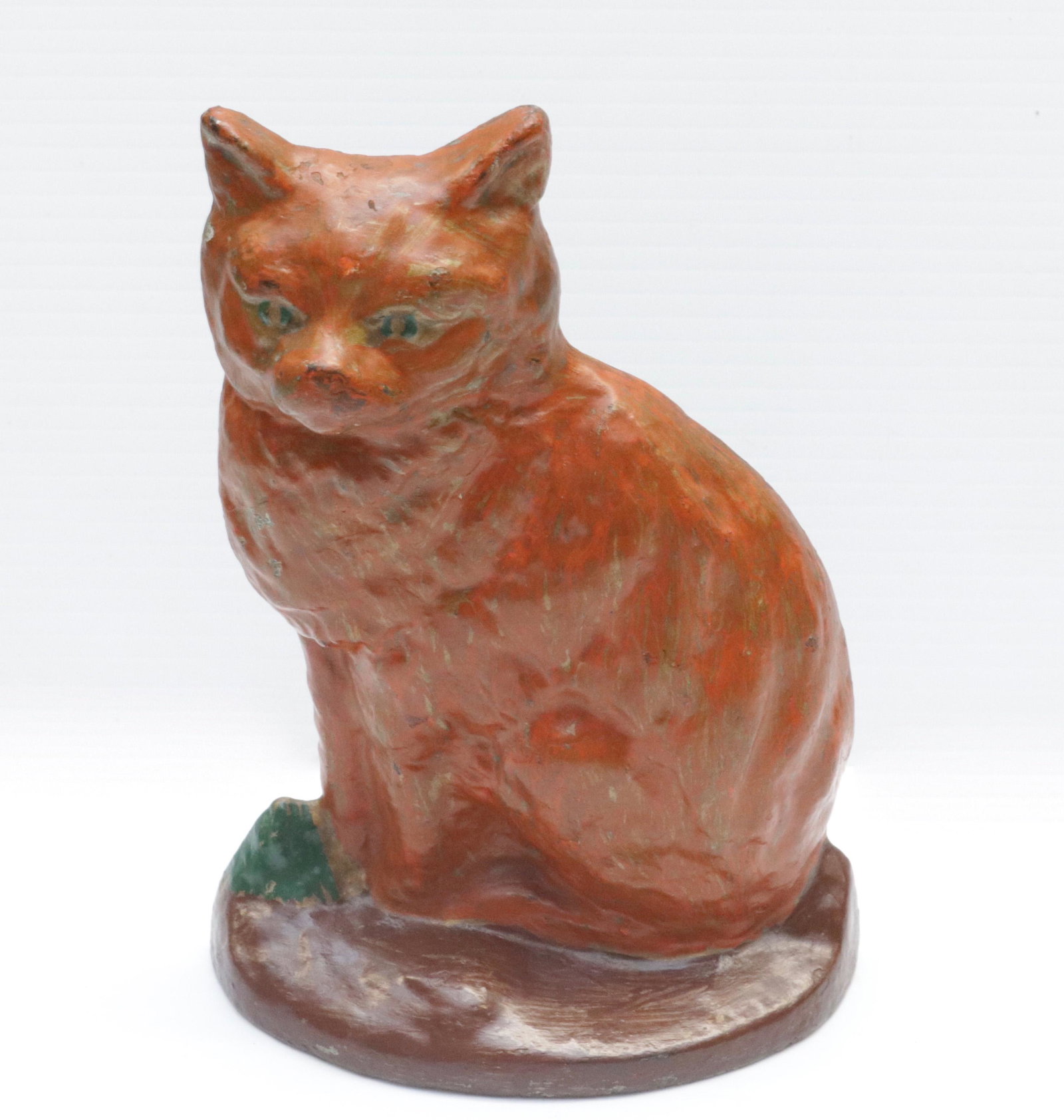 CAST IRON CAT DOORSTOP: OLD PAINTED SURFACE 8.25" H