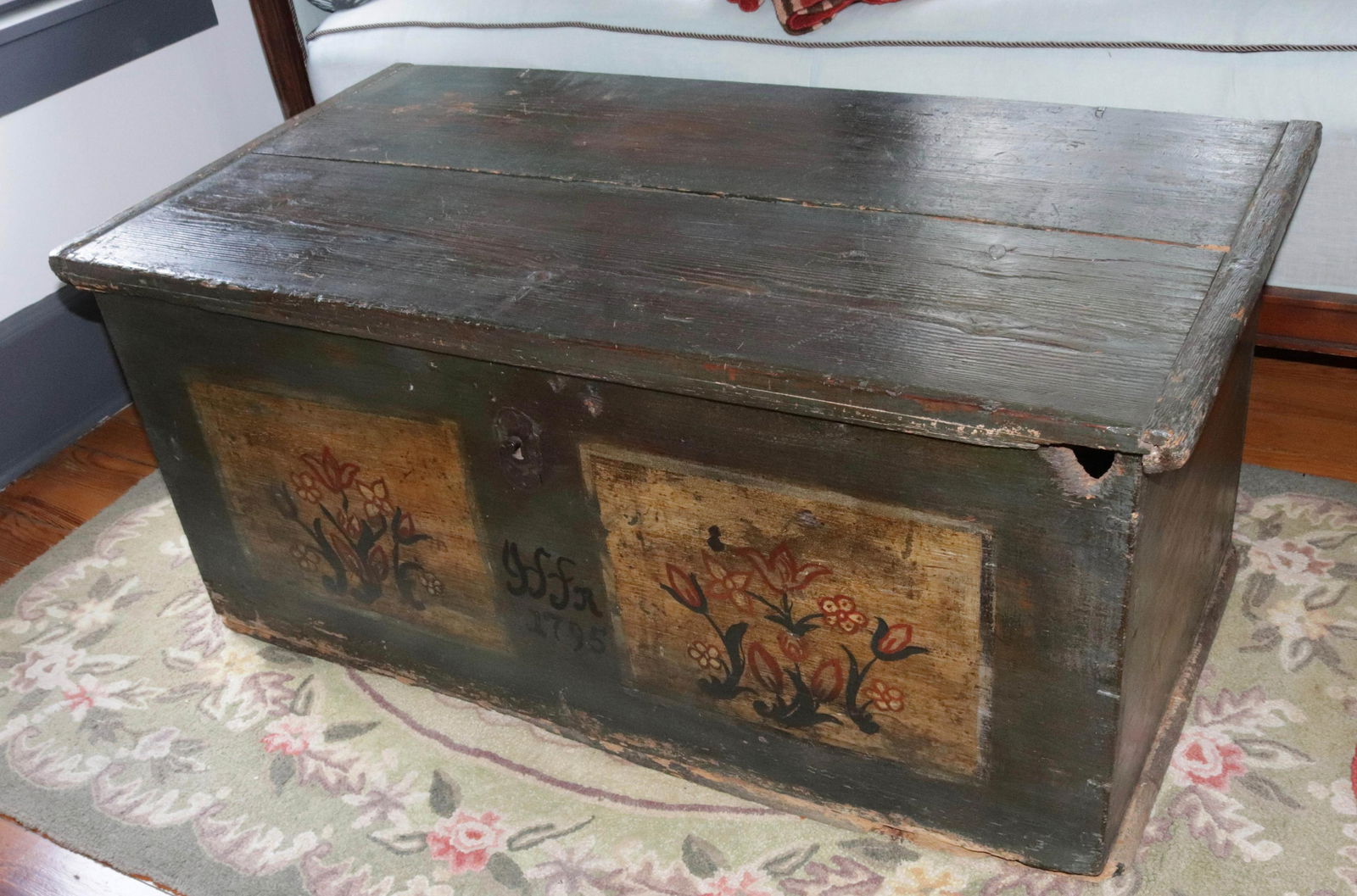 ANTIQUE PAINTED WOODEN BLANKET CHEST (1 of 6)